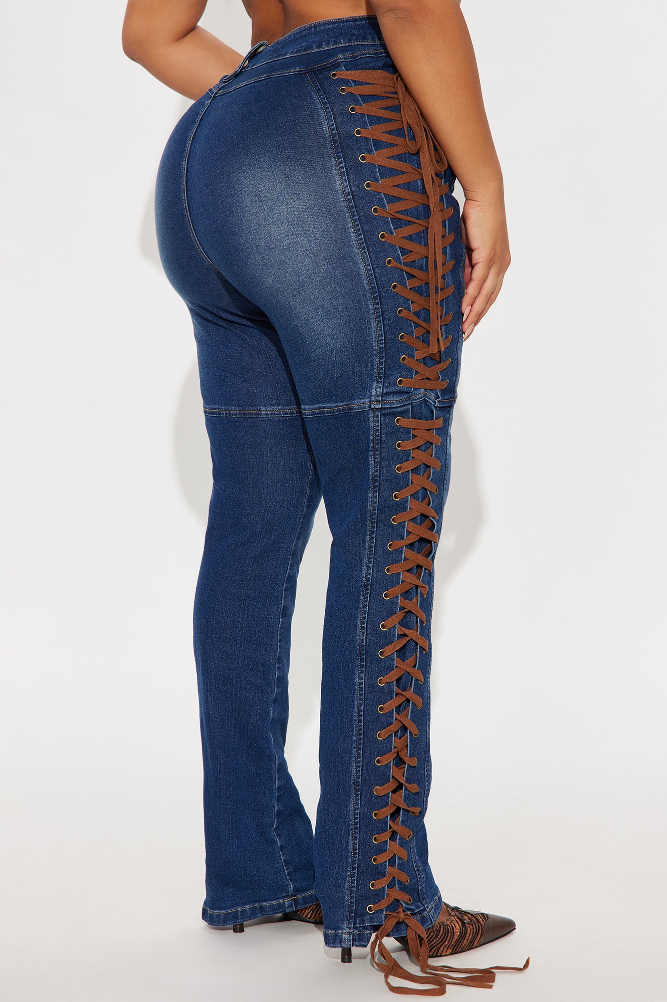 Jaw Dropper Stretch Lace Up Bootcut Jeans - Dark Wash