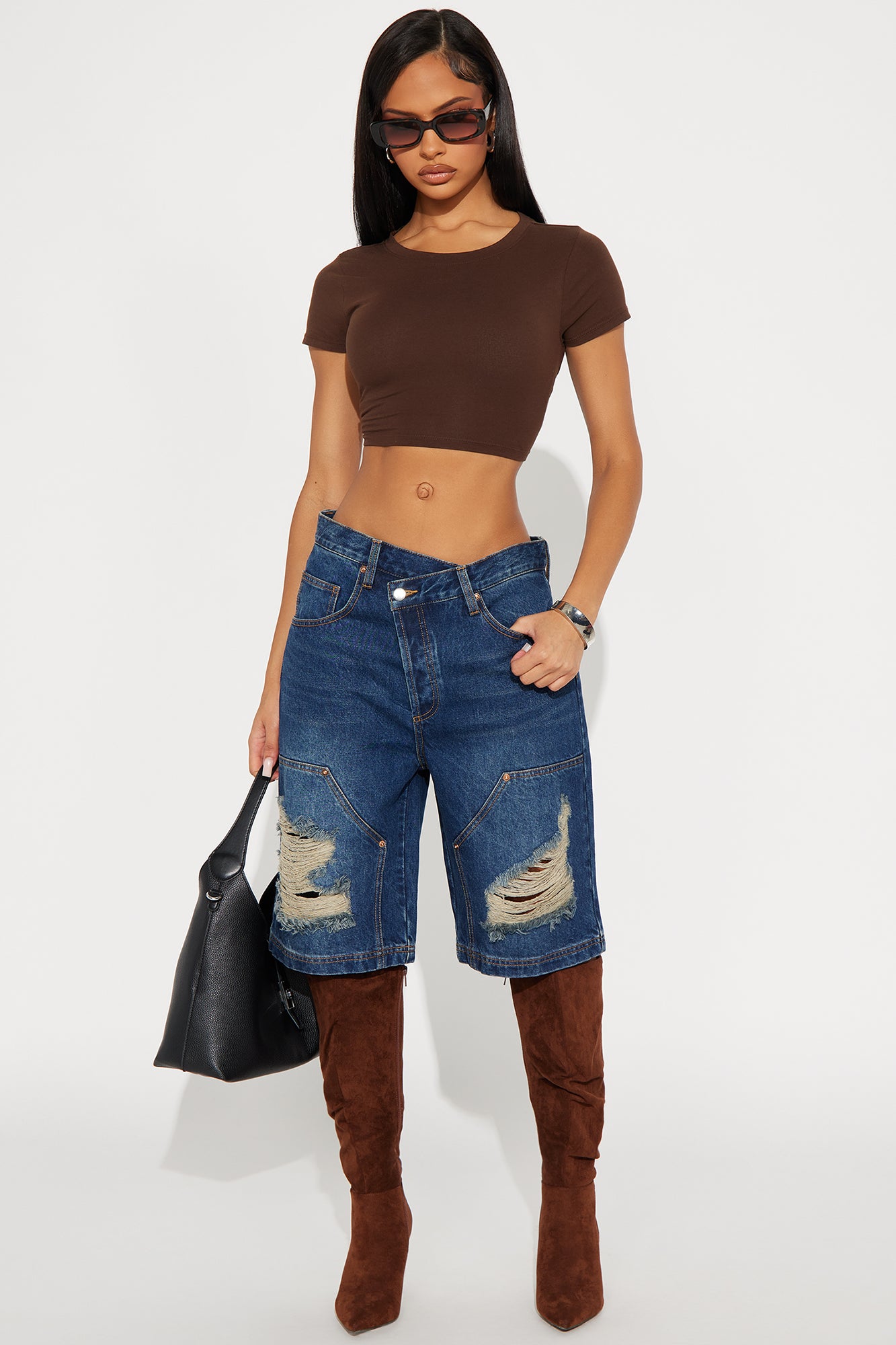 Elsie Crossover Denim Jorts - Dark Wash