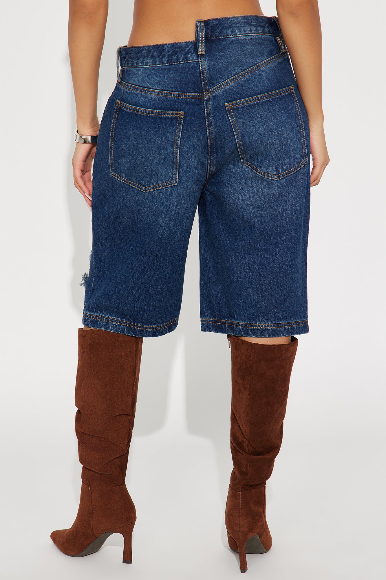 Elsie Crossover Denim Jorts - Dark Wash