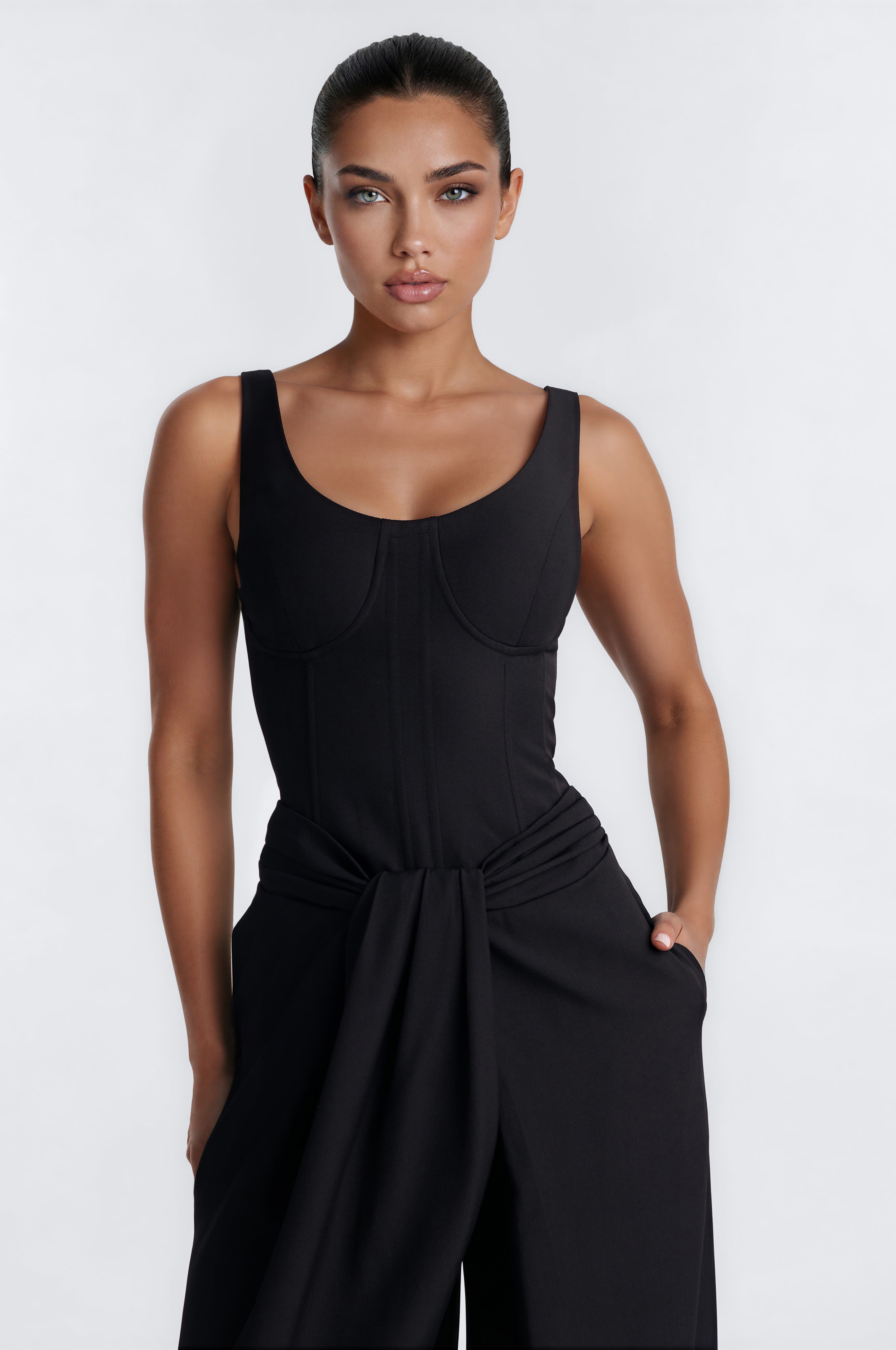 Jessa Twist Front Wide Leg Jumpsuit - Black
