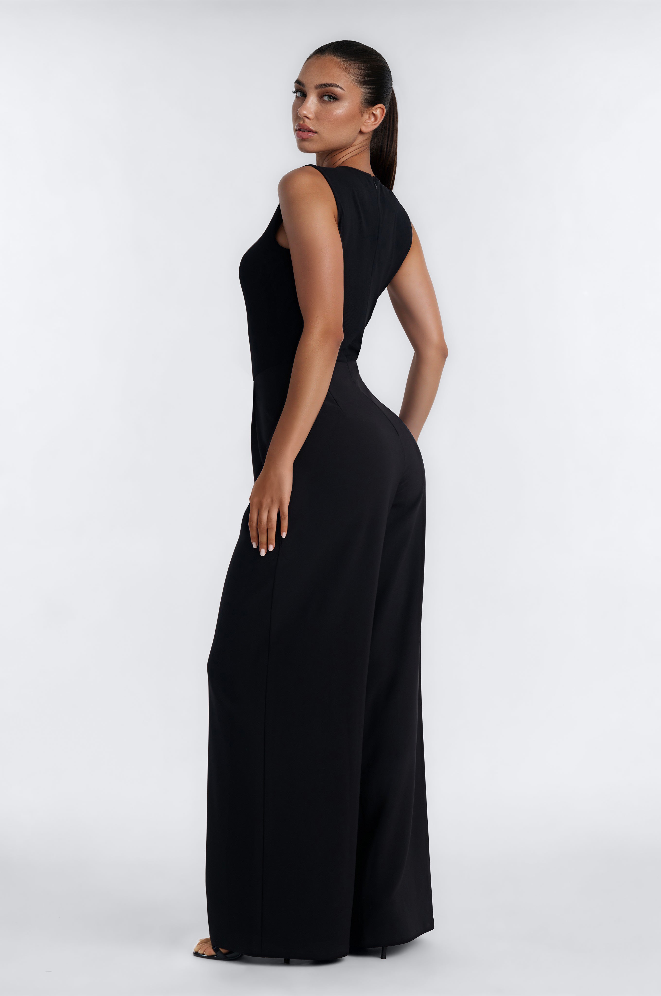 Refined Energy Sleeveless Draped Jumpsuit - Black