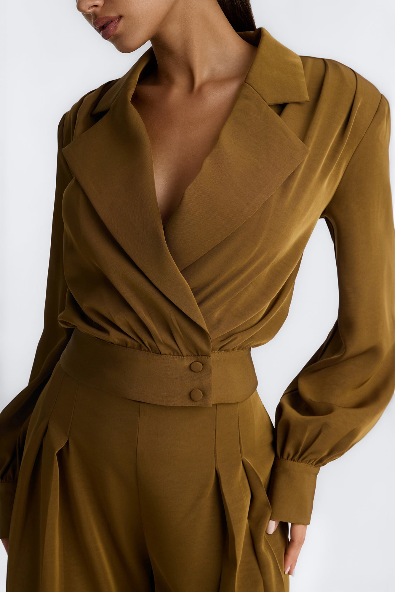 Ozella Pleated Wide Leg Pant Set - Olive