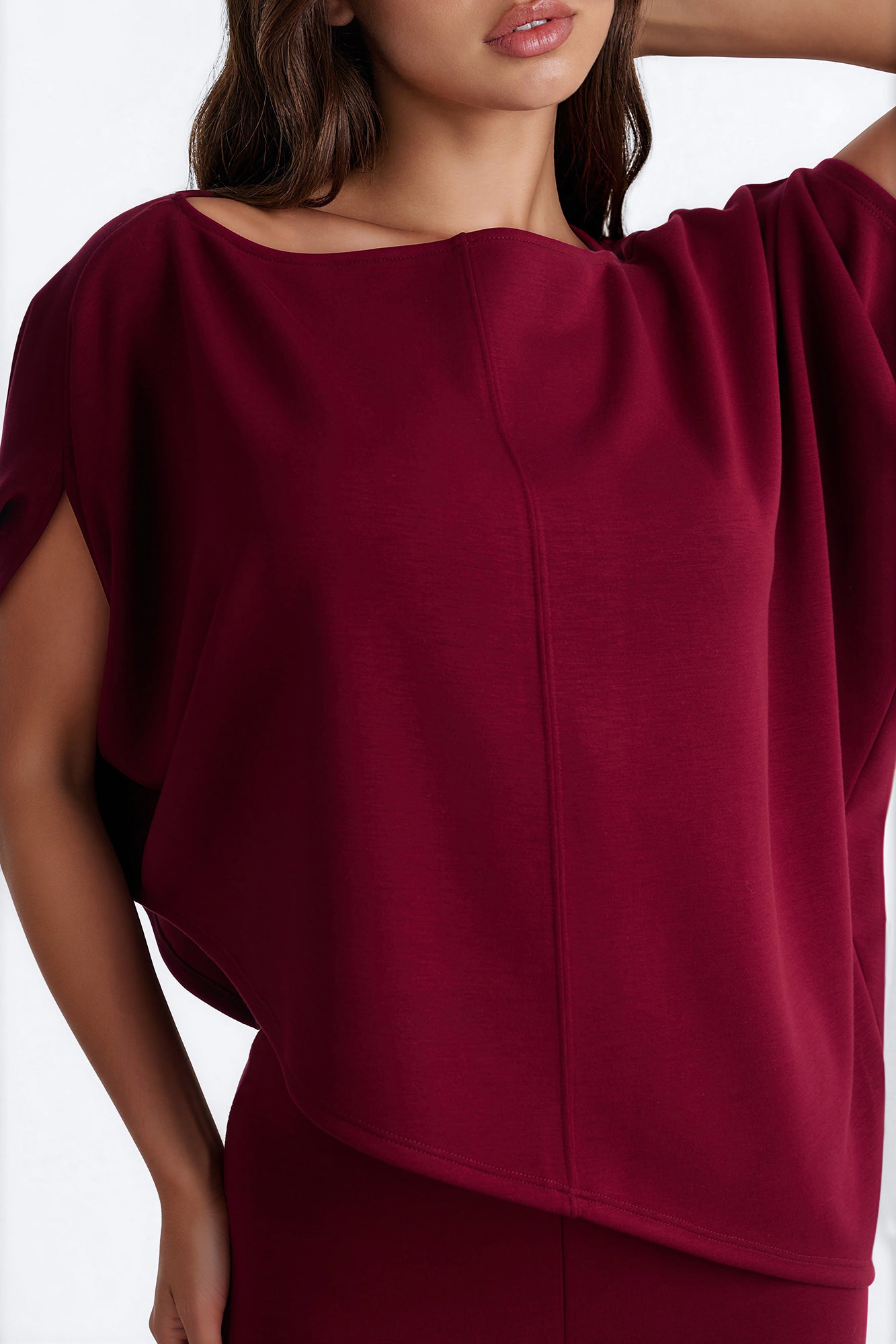 Alina One Shoulder Scuba Pant Set - Wine