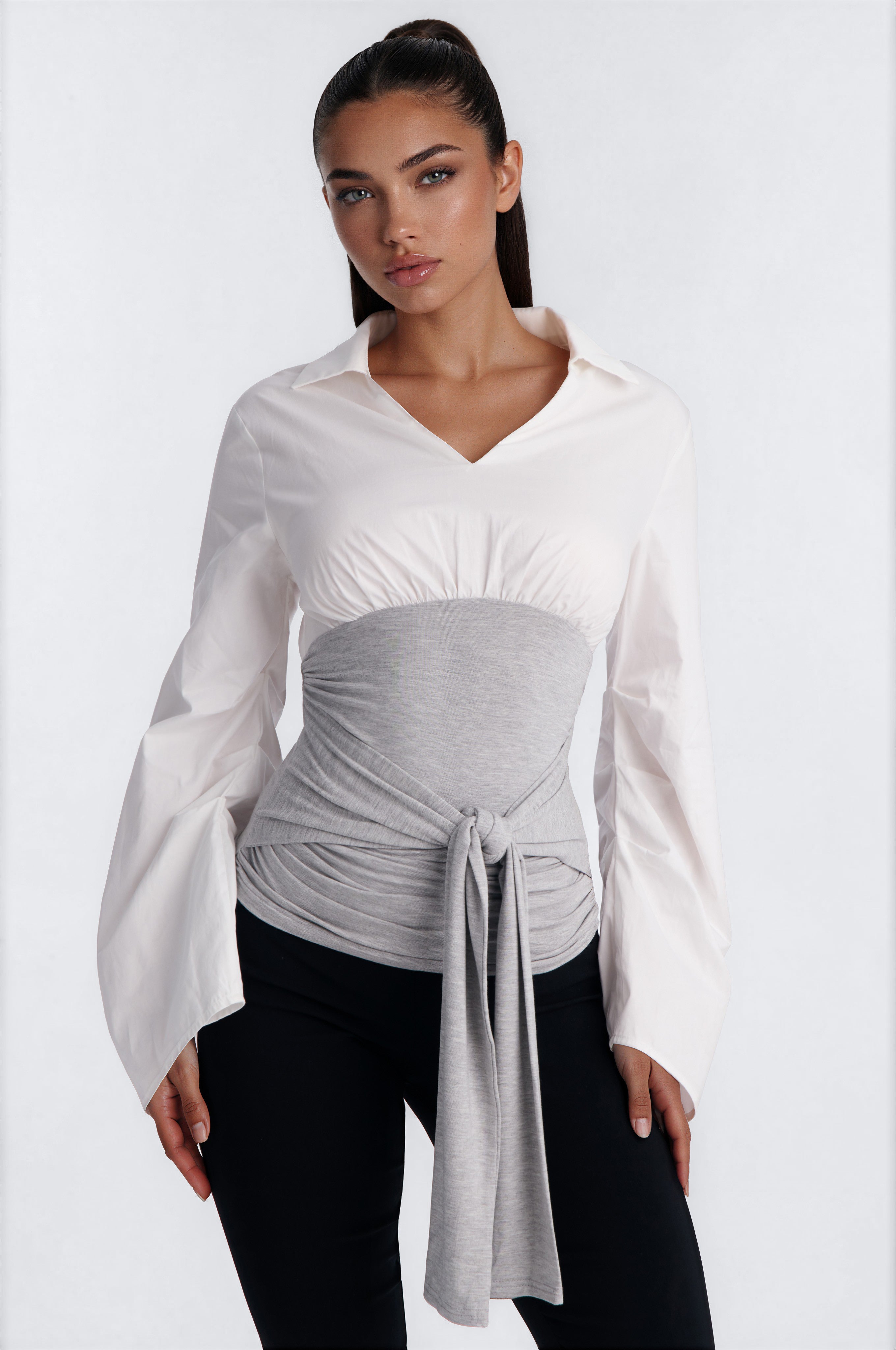 Hazy Moment Wrap Blouse - Grey/combo