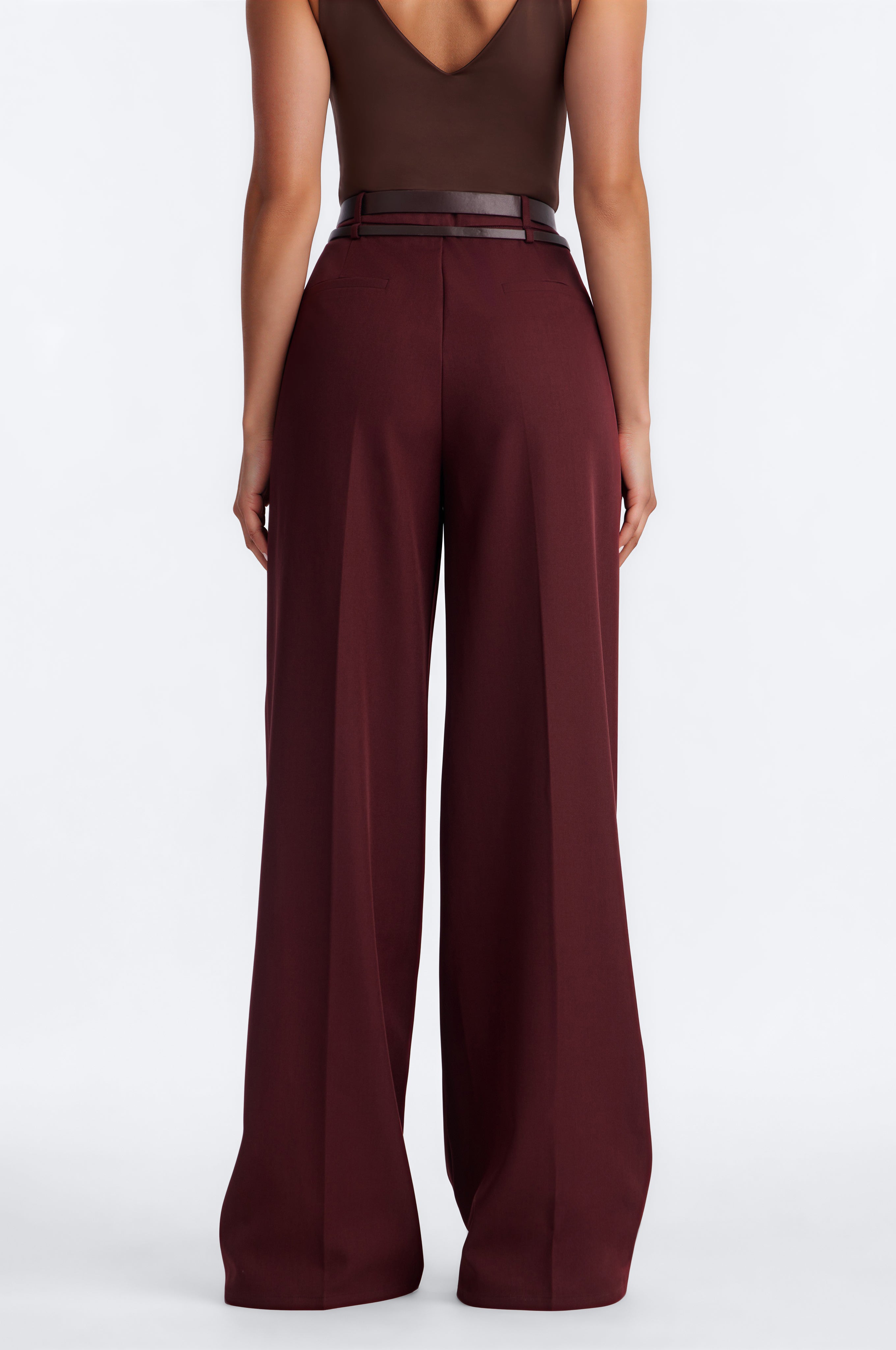 Tall Geraldine Belted Wide Leg Trousers - Wine