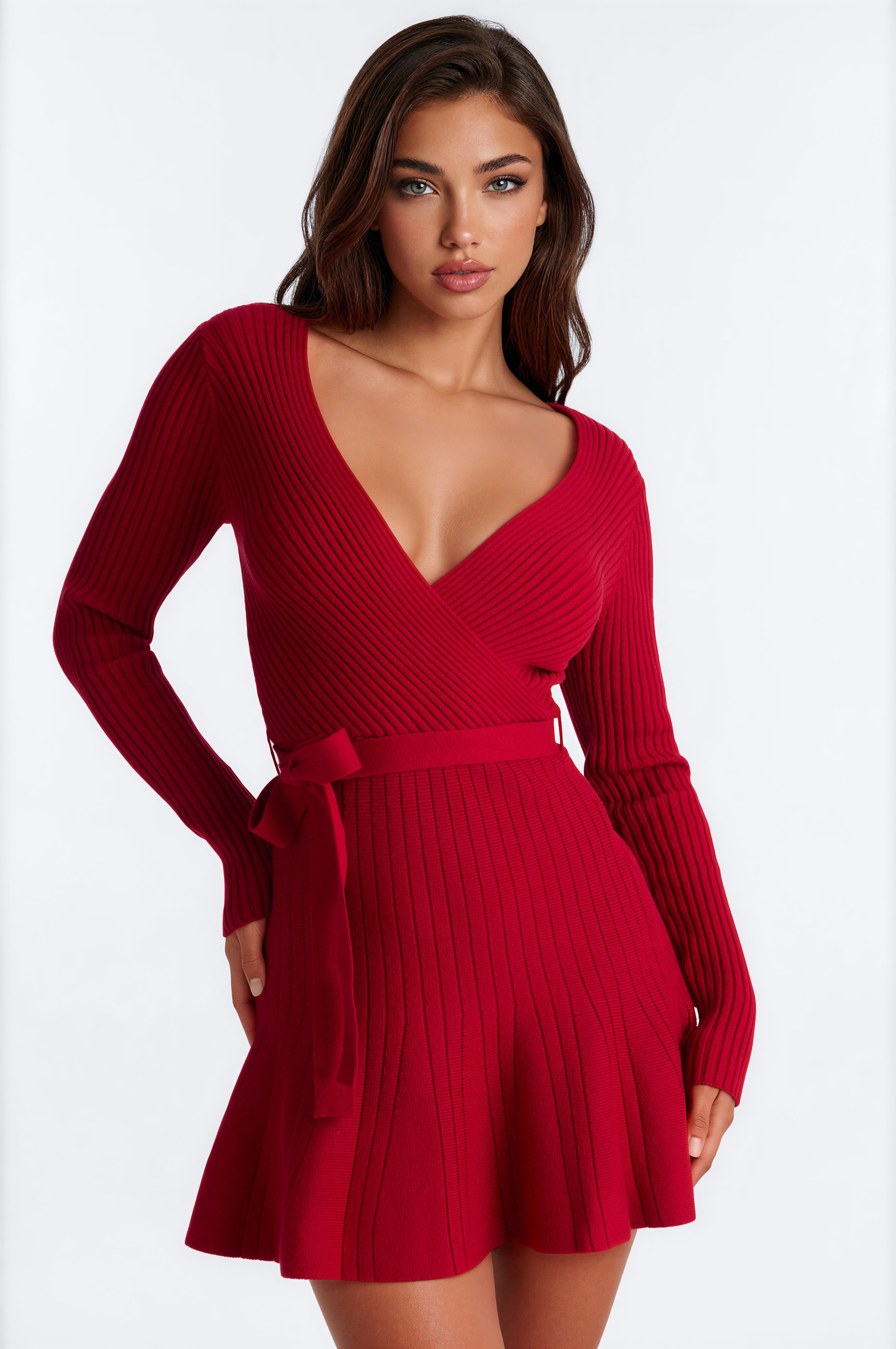 Leona Long Sleeve Sweater Mini Dress - Wine