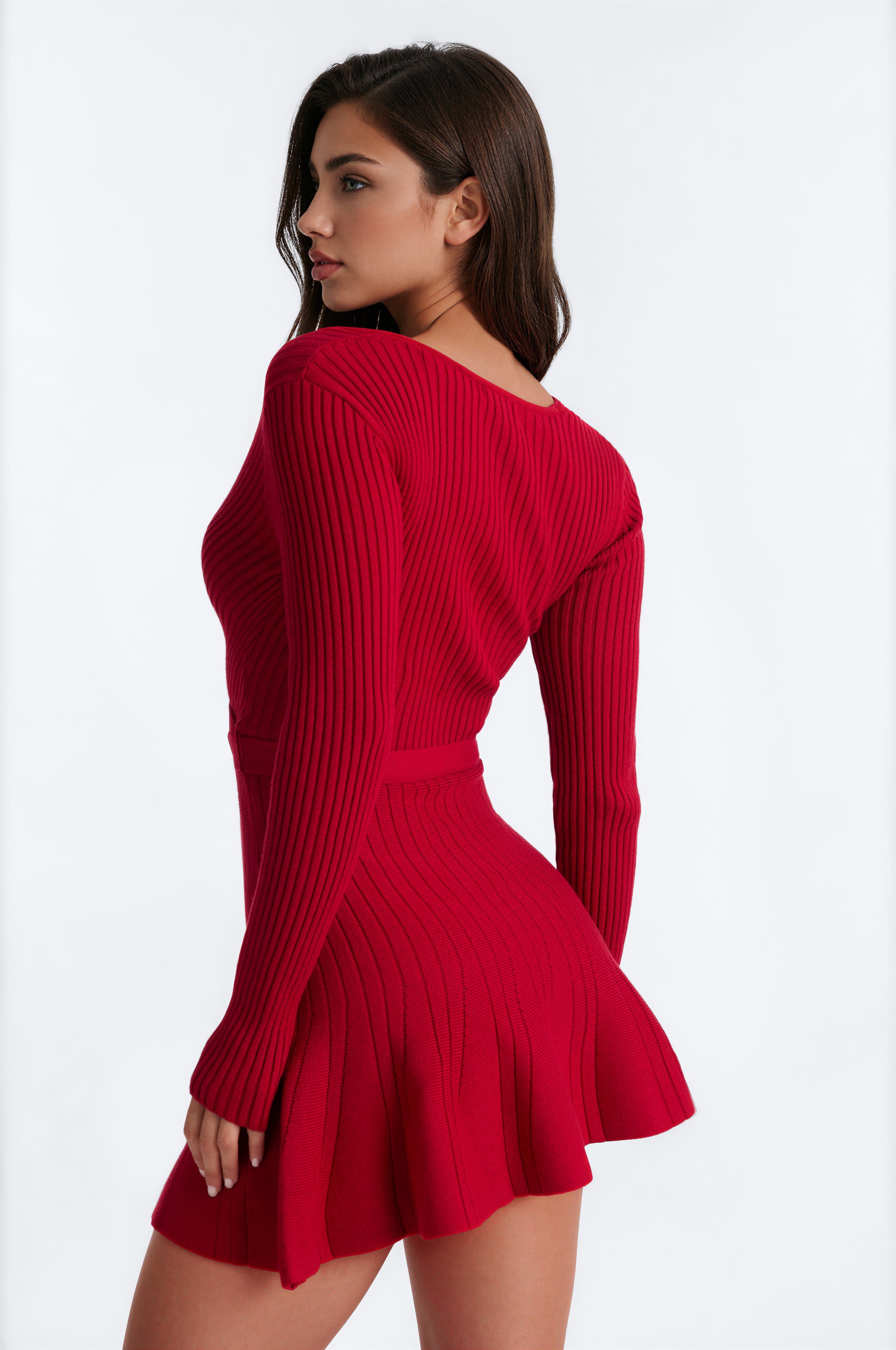 Leona Long Sleeve Sweater Mini Dress - Wine