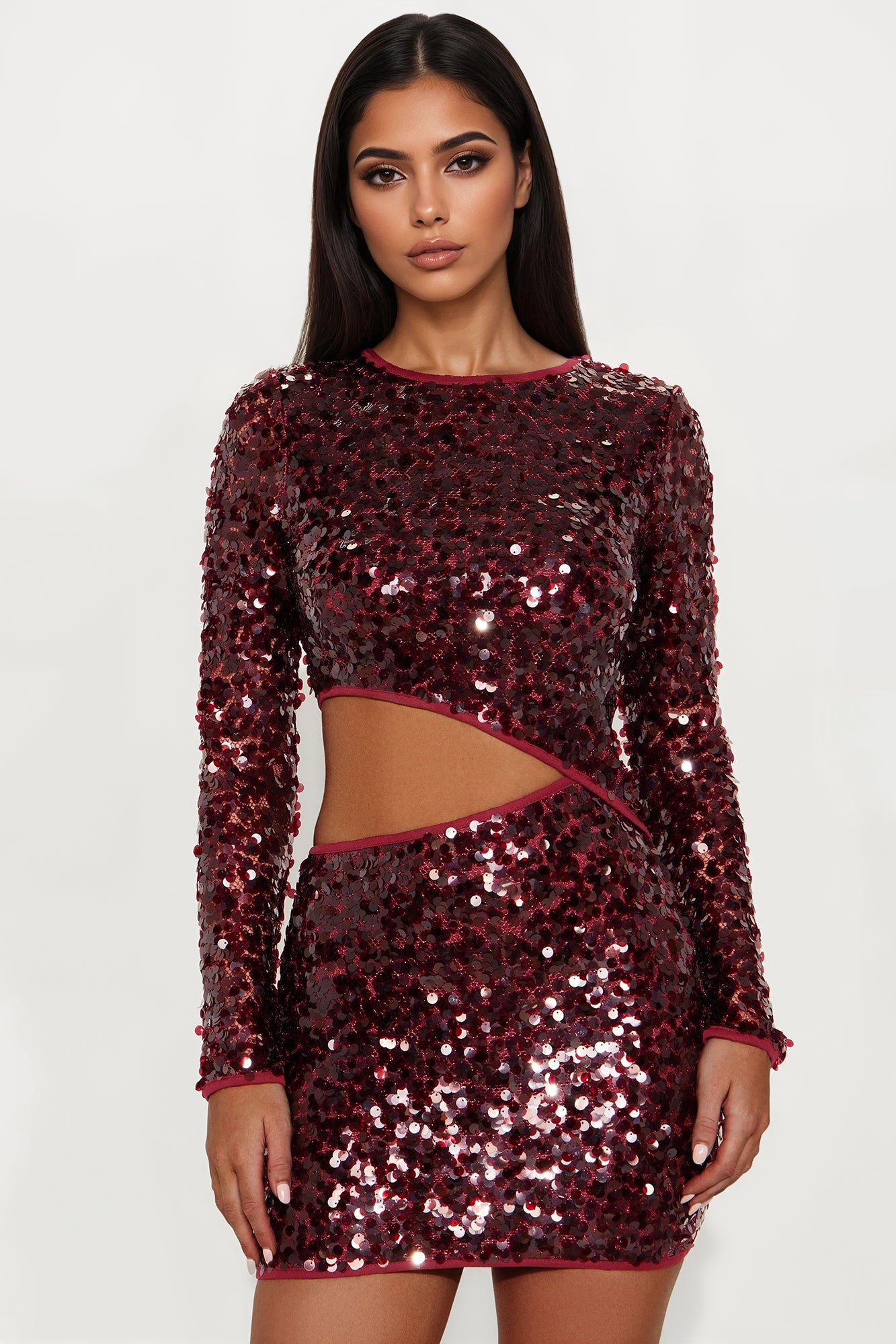 Glitz Mode Sequin Mini Dress - Wine