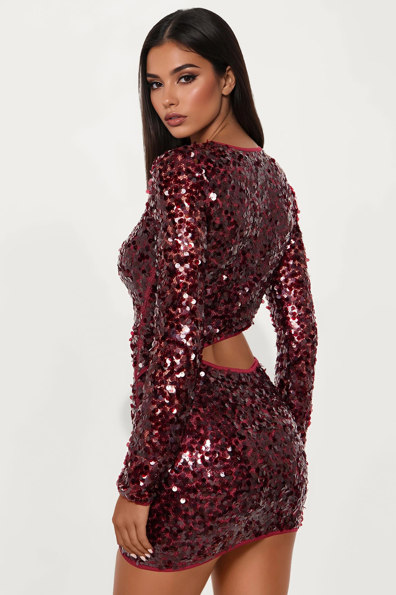 Glitz Mode Sequin Mini Dress - Wine