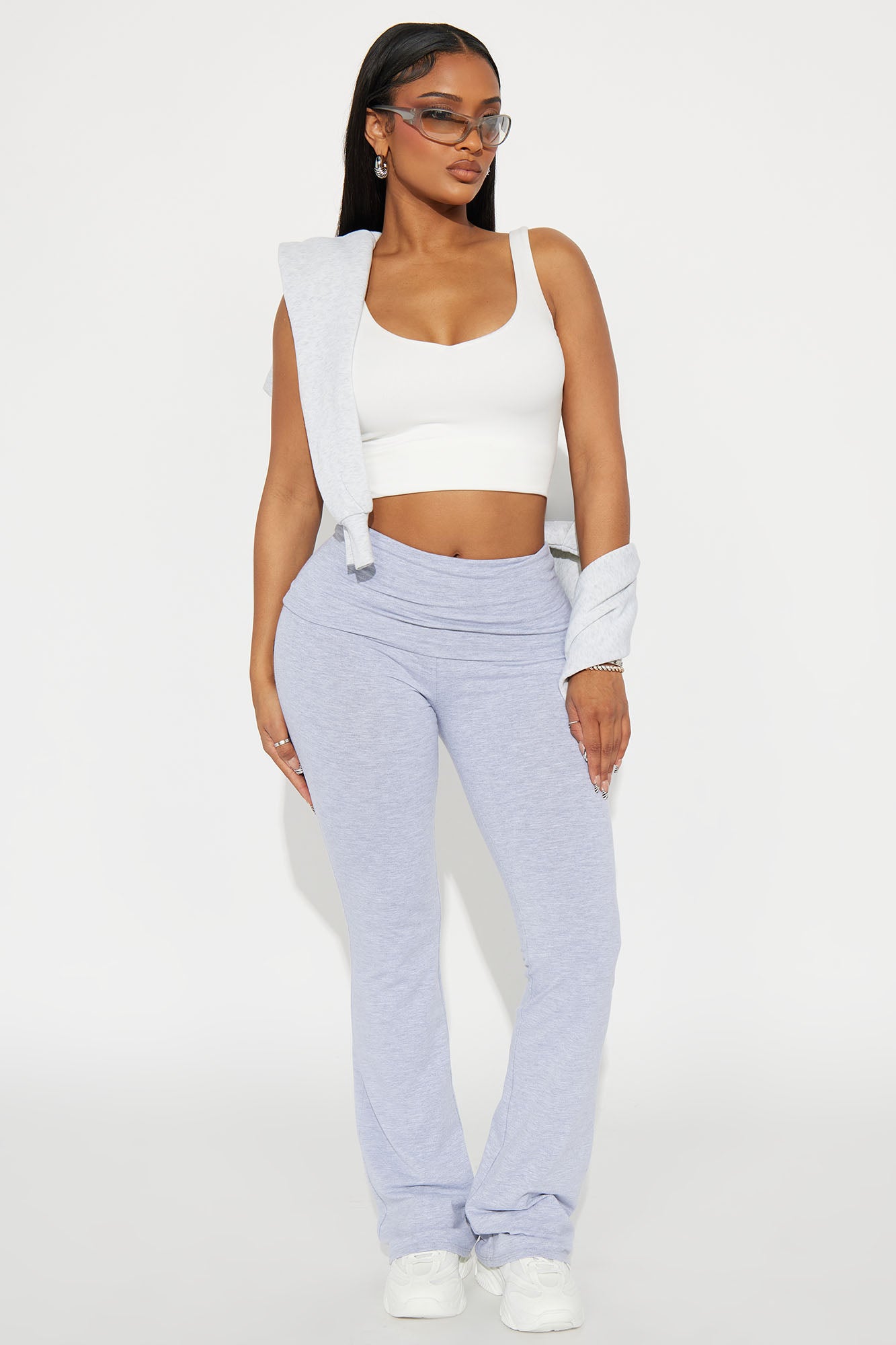 Adriana Foldover Flare Pant - Heather Grey