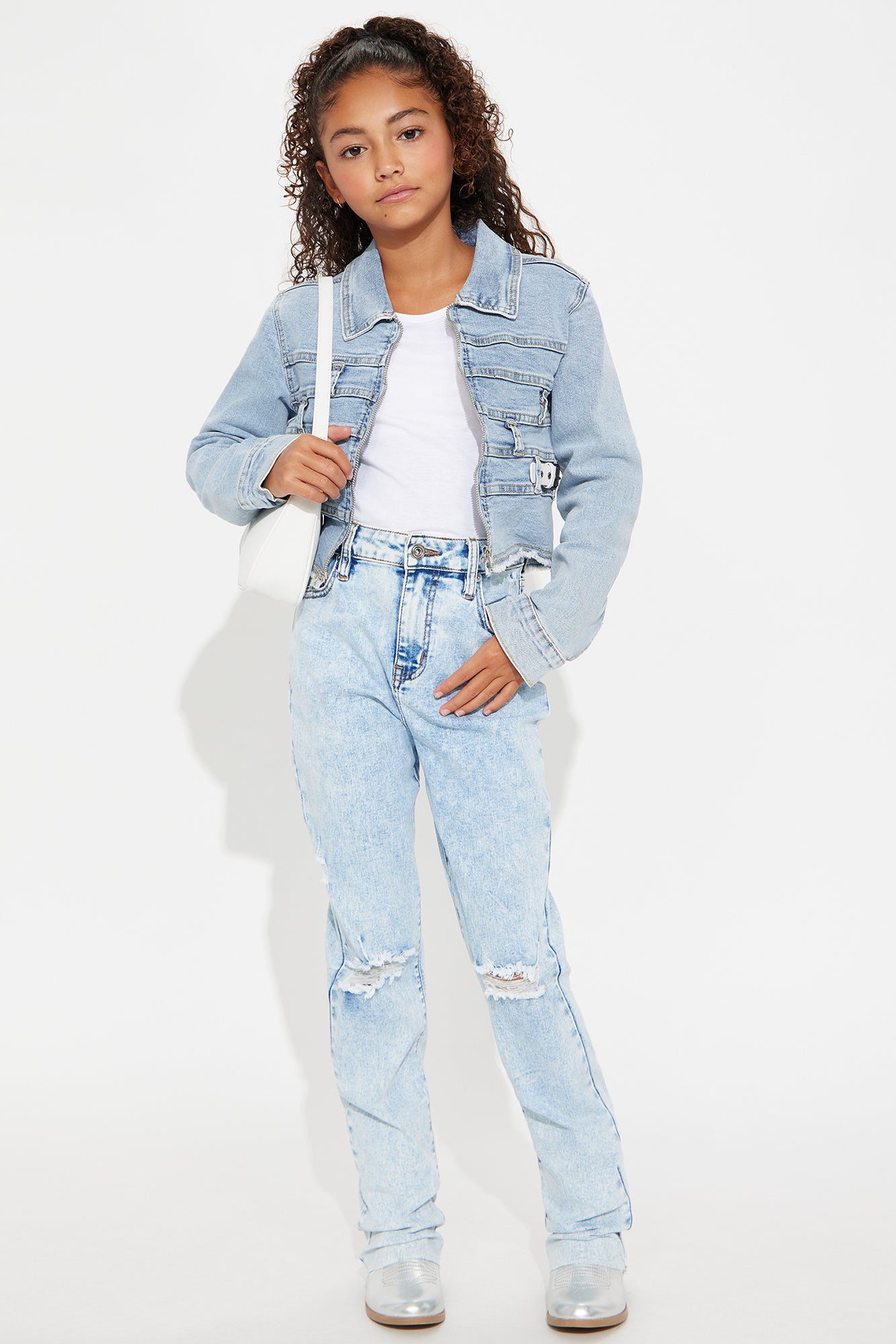 Mini Best Stretch Ripped Bootcut Jeans - Acid Wash Denim