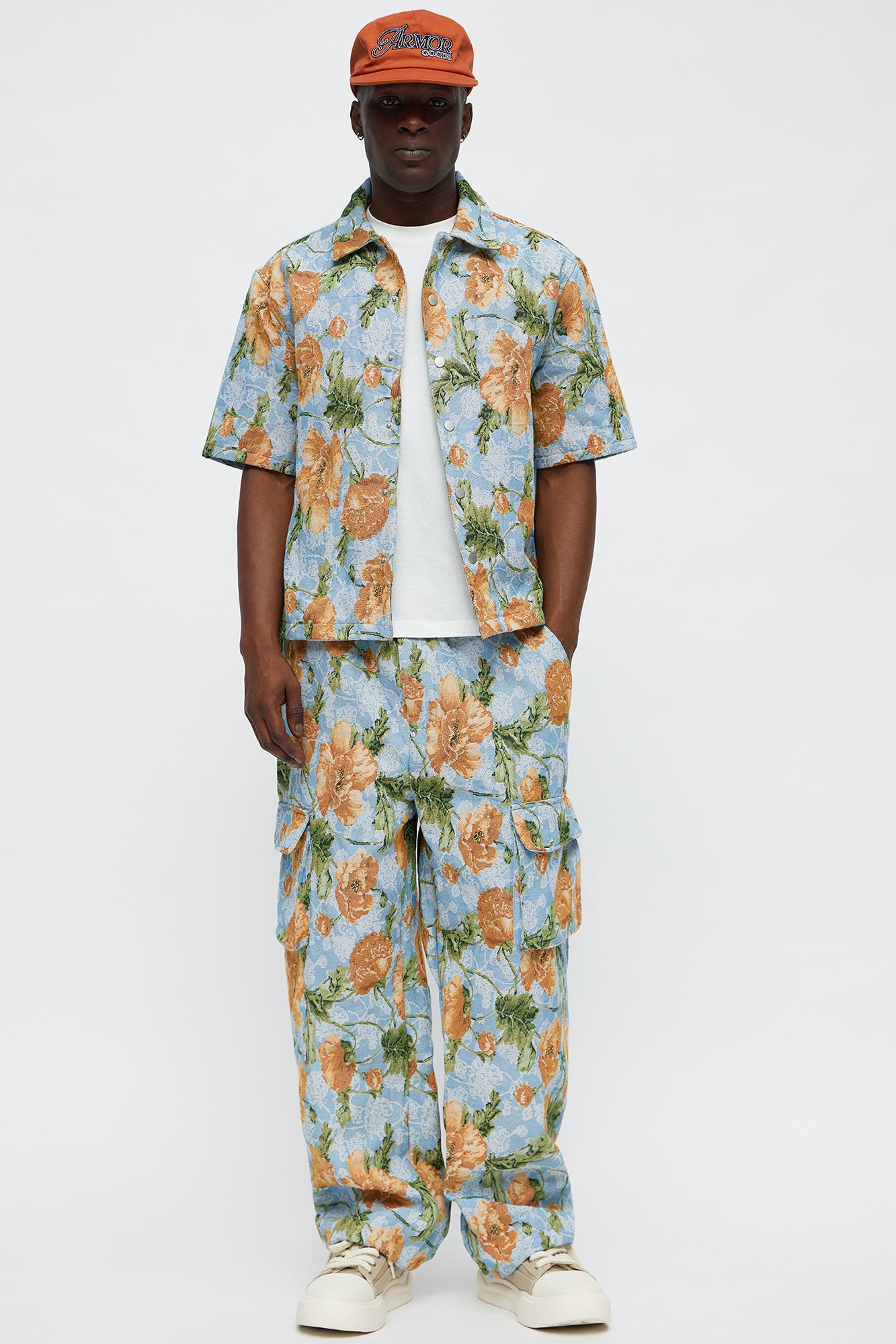 Baggy Rose Buds Tapestry Cargo Pant - Blue/combo