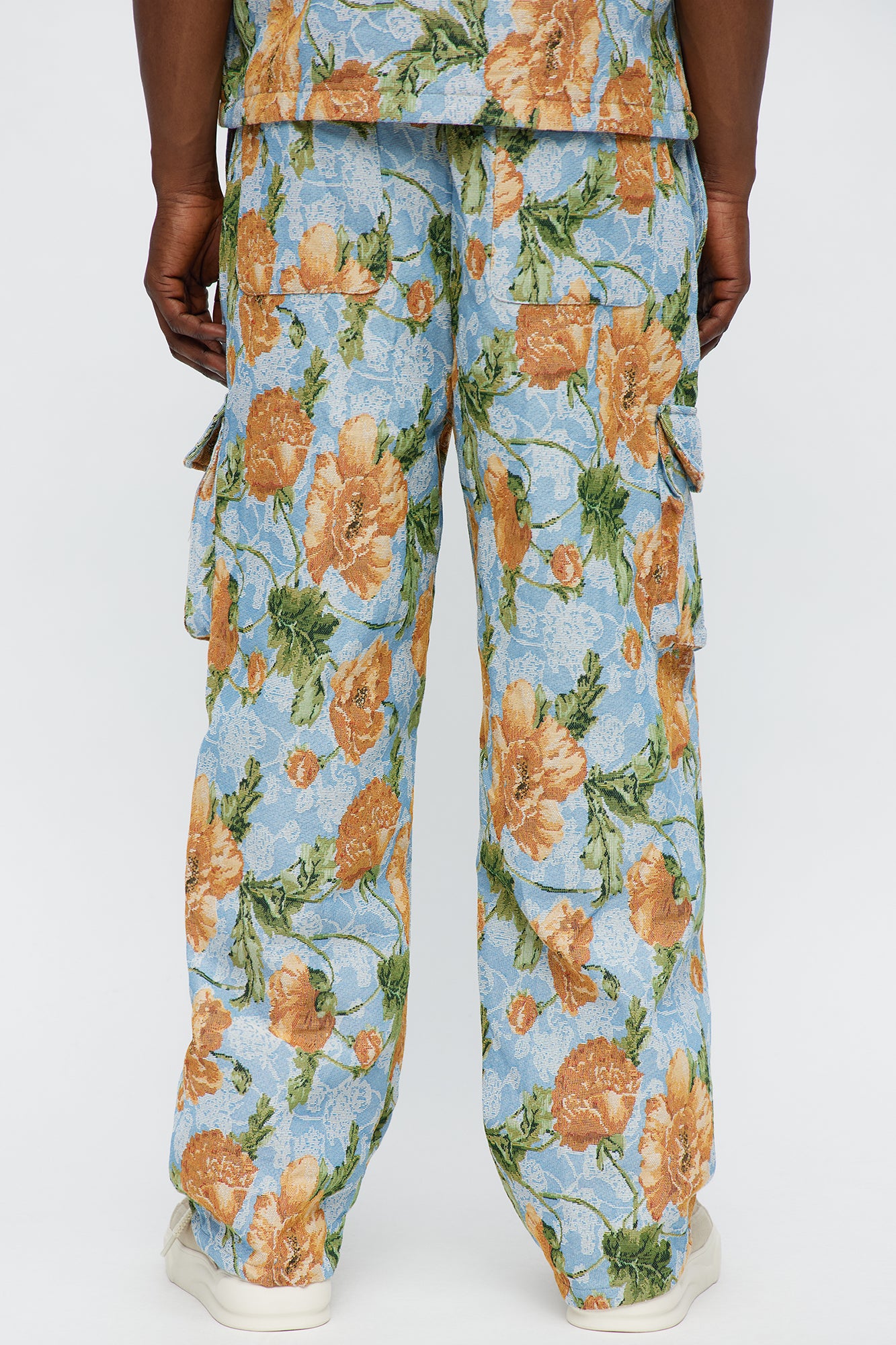 Baggy Rose Buds Tapestry Cargo Pant - Blue/combo