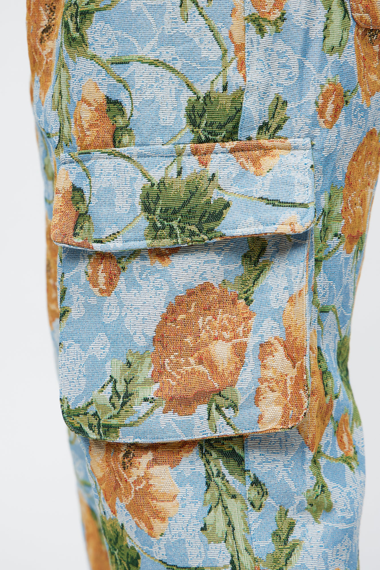 Baggy Rose Buds Tapestry Cargo Pant - Blue/combo