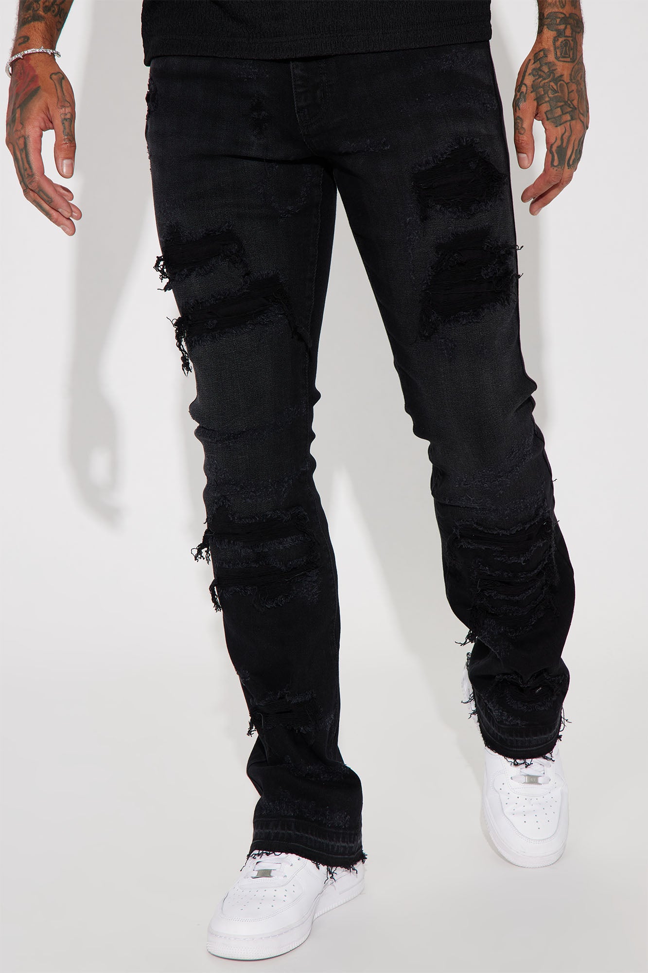 Cuff Me Stacked Skinny Flared Jeans - Black Wash