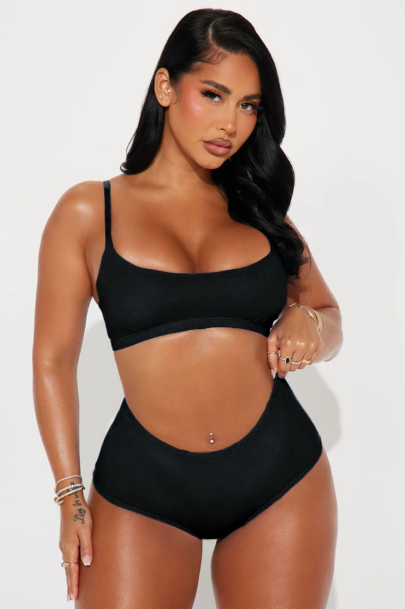 Nova Cotton Scoop Neck Bralette - Black
