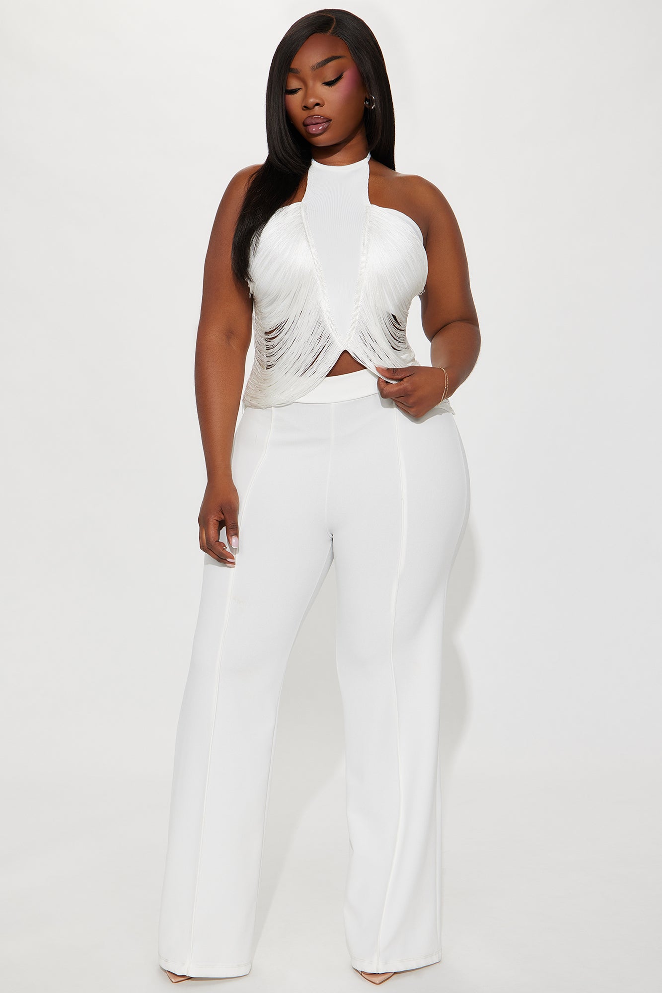 Frazia Fringe Halter Top - White