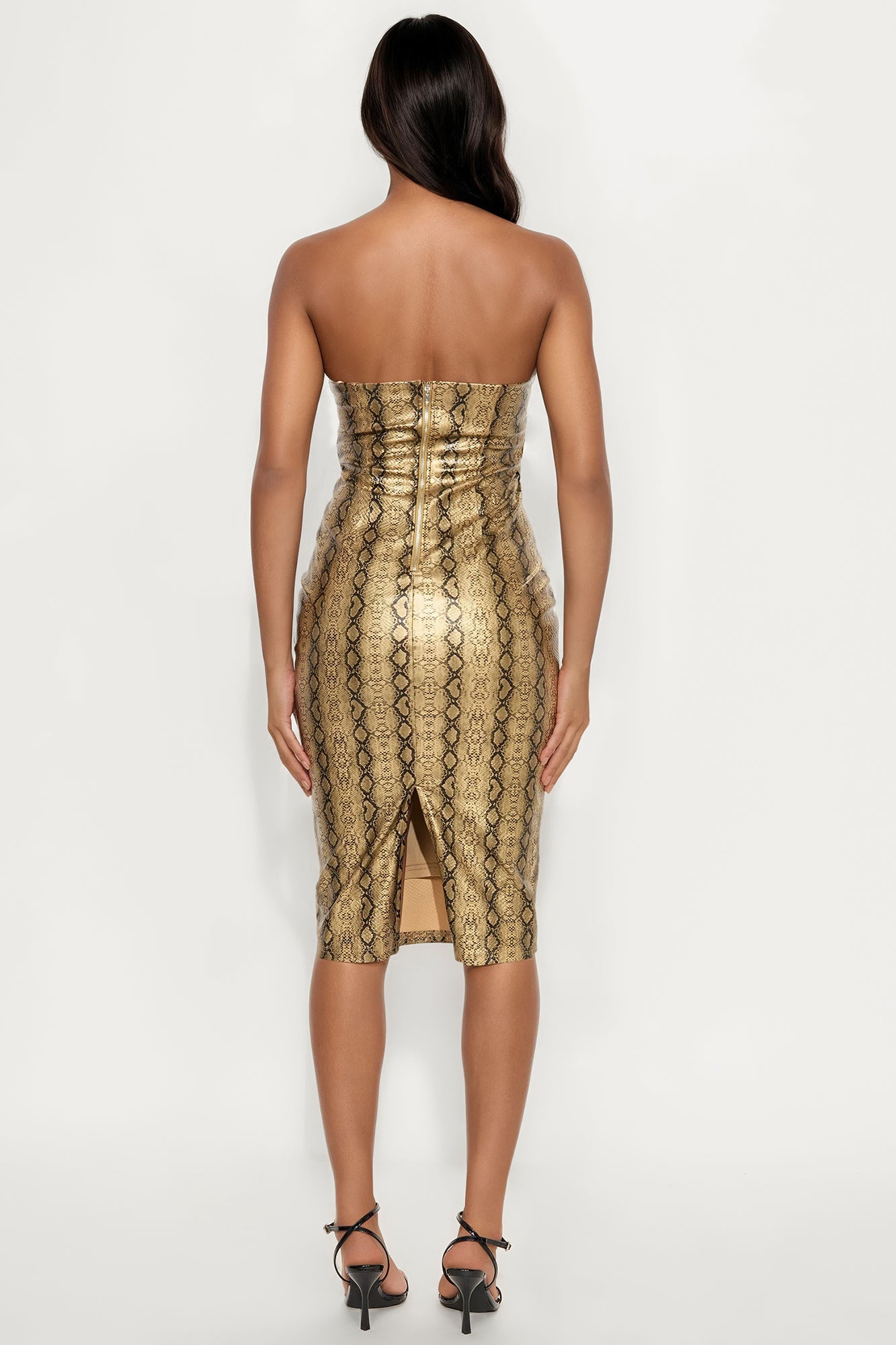 Raya Animal Faux Leather Midi Dress - Gold/combo