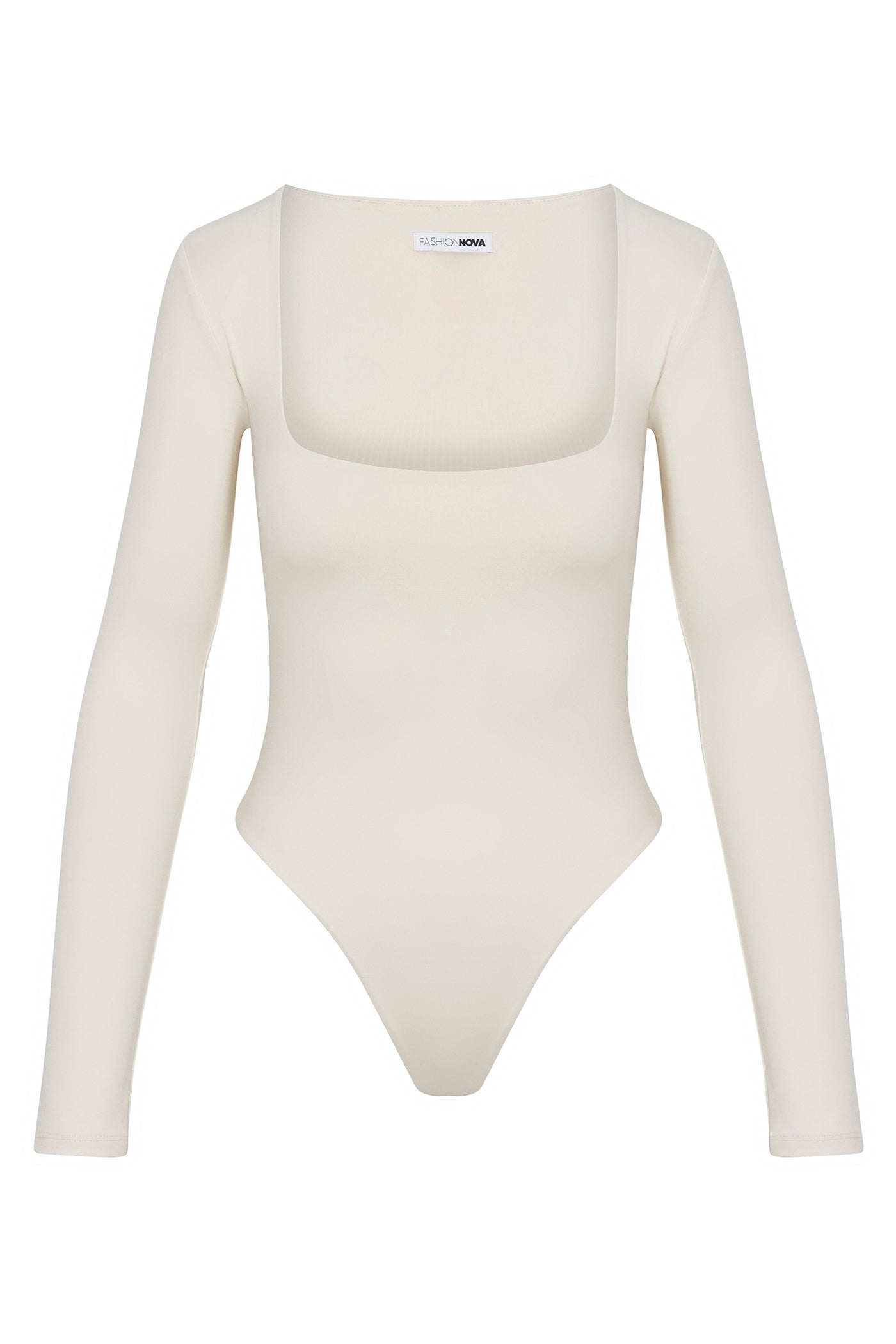Contour Double Lined Long Sleeve Square Neck Bodysuit - Bone