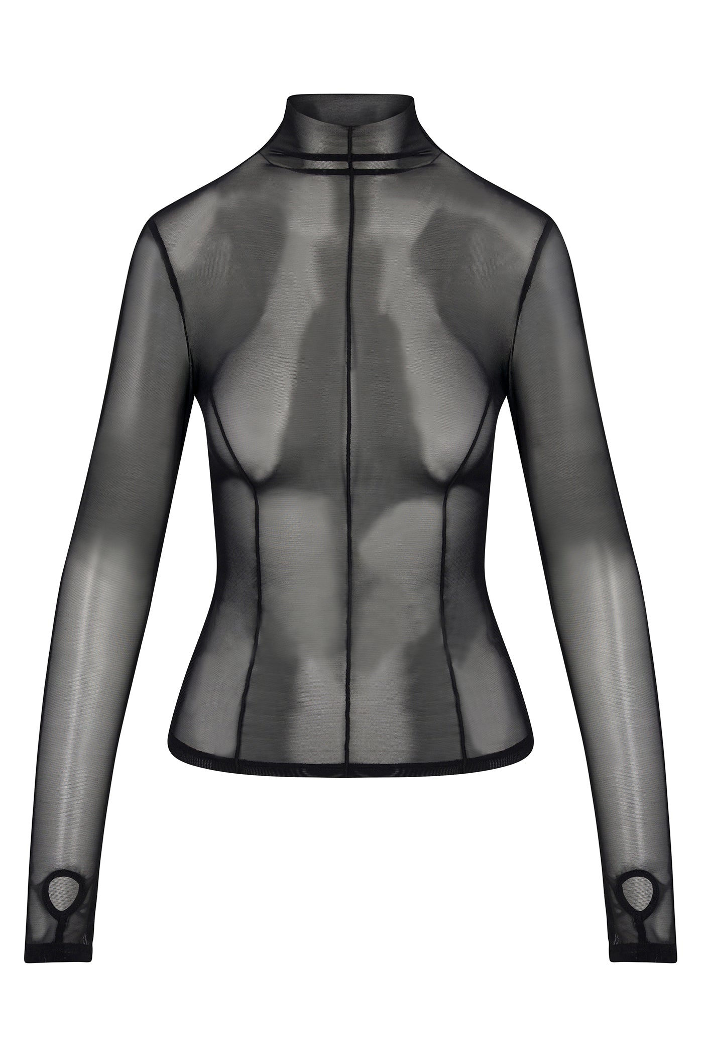 Power Mesh Mock Neck Long Sleeve Top - Black