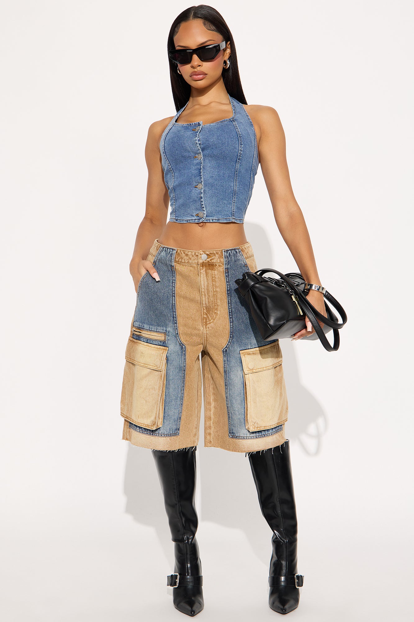 Sahara Cargo Denim Jorts - Tan/Multi