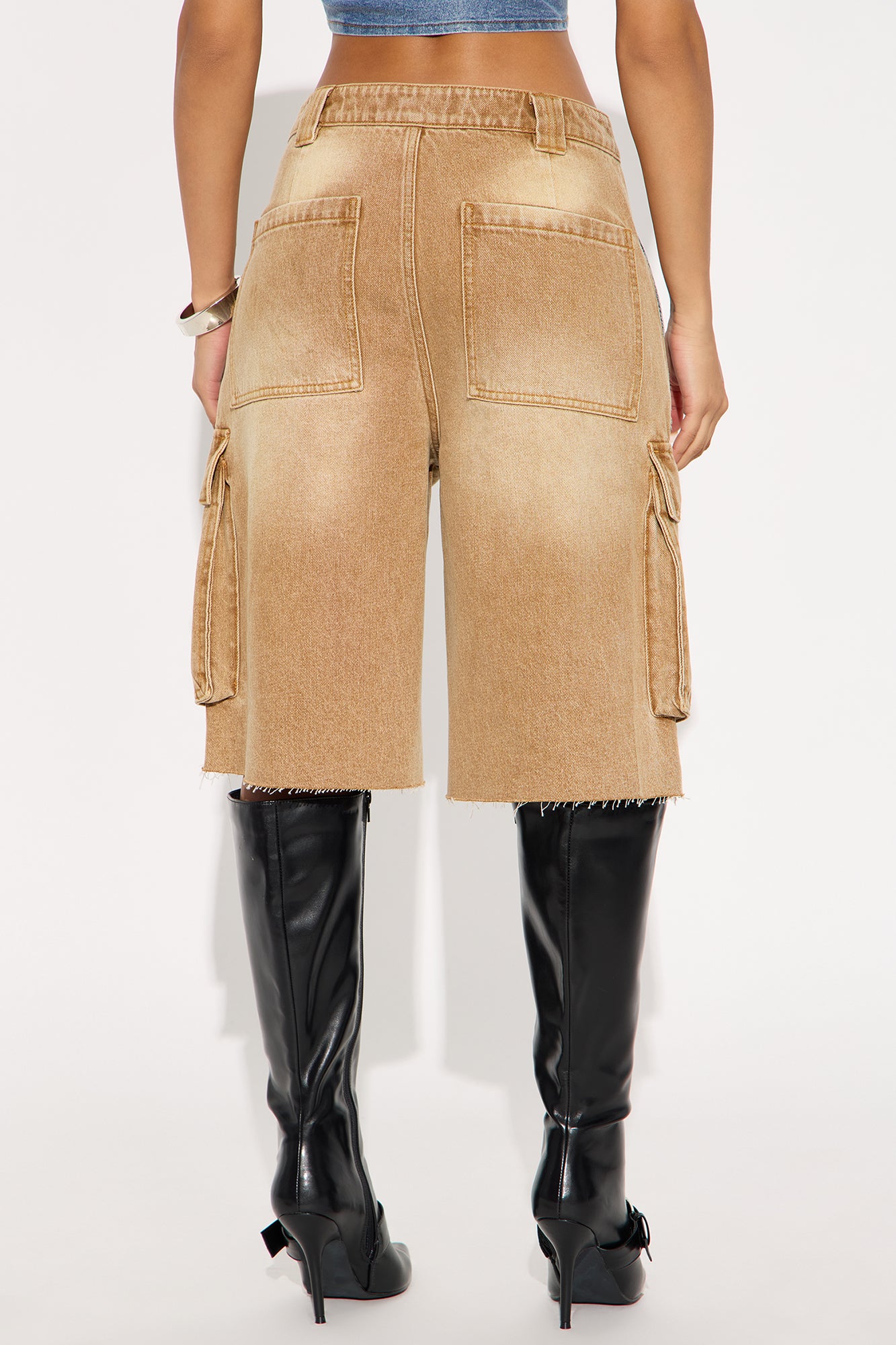 Sahara Cargo Denim Jorts - Tan/Multi