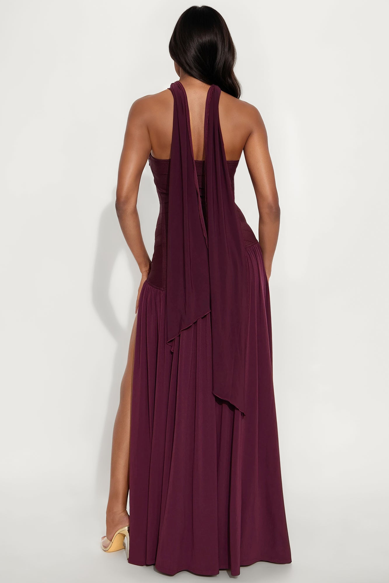 Amelia Drop Waist Bandage Gown - Plum