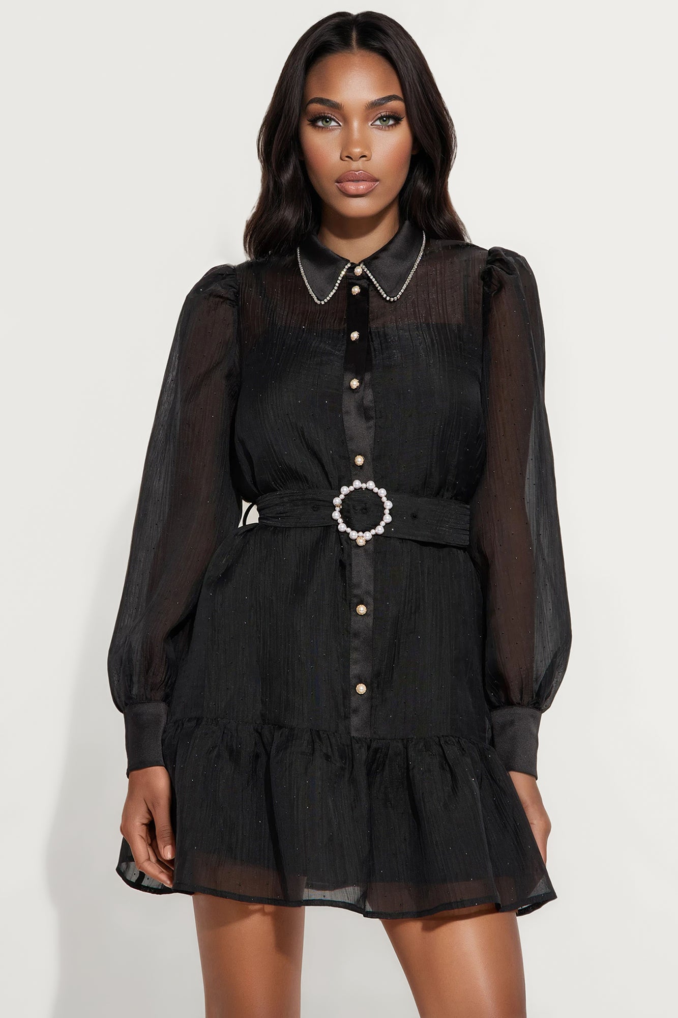 Hale Belted Mini Shirt Dress - Black