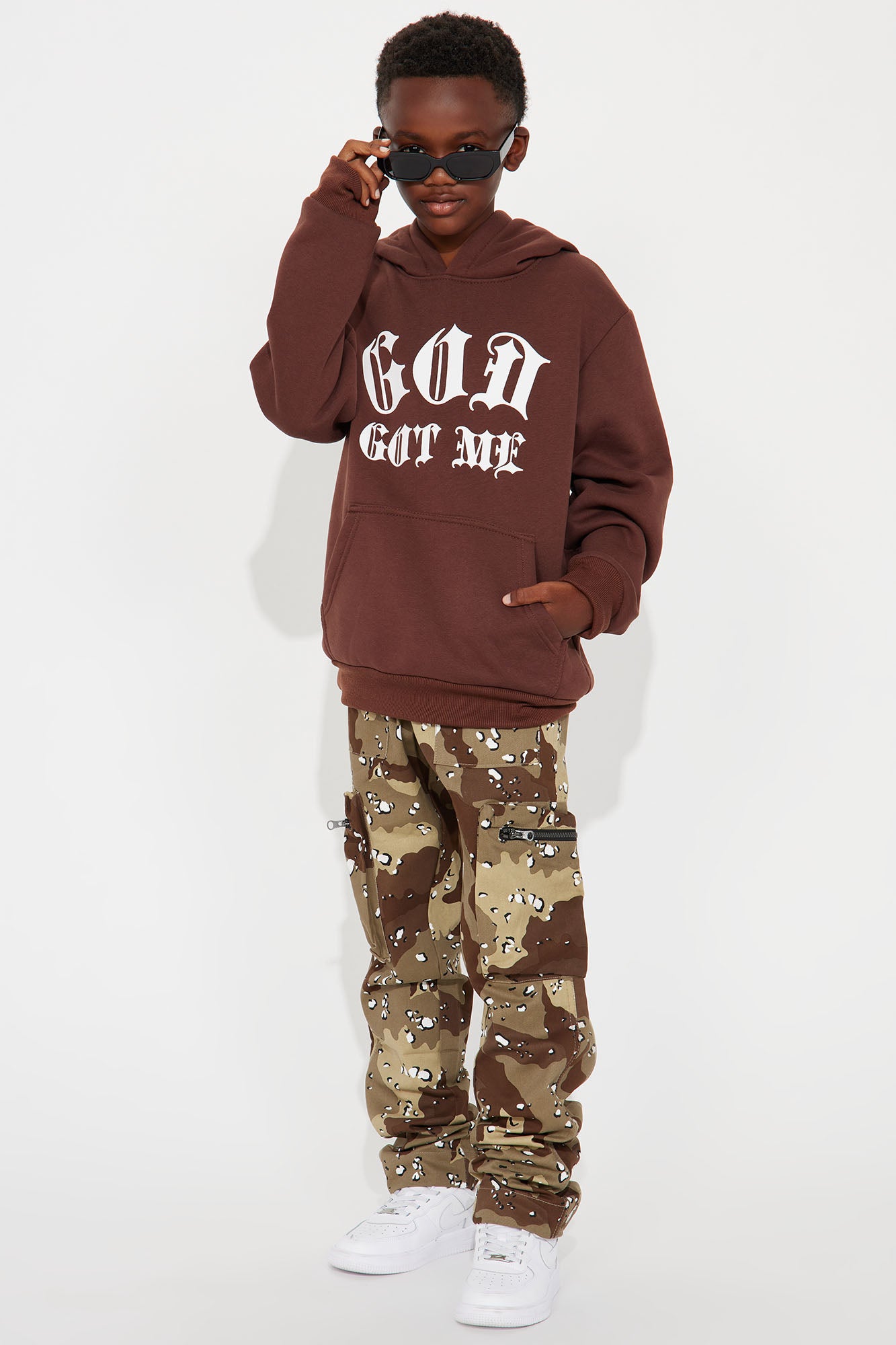 Mini God Got Me Hoodie - Brown