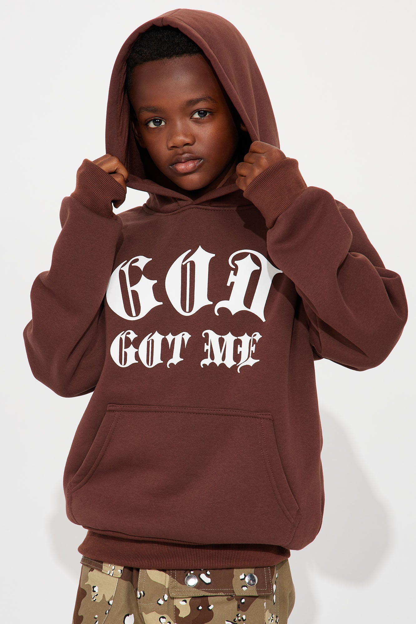 Mini God Got Me Hoodie - Brown