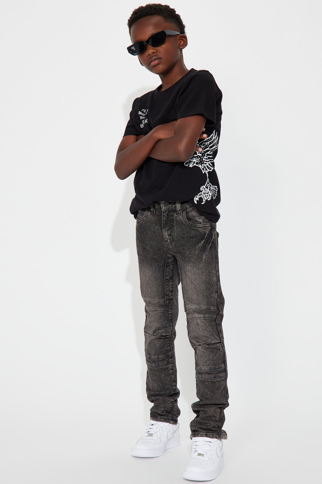 Mini Stretch Denim Ripped Knee Skinny Jeans - Charcoal