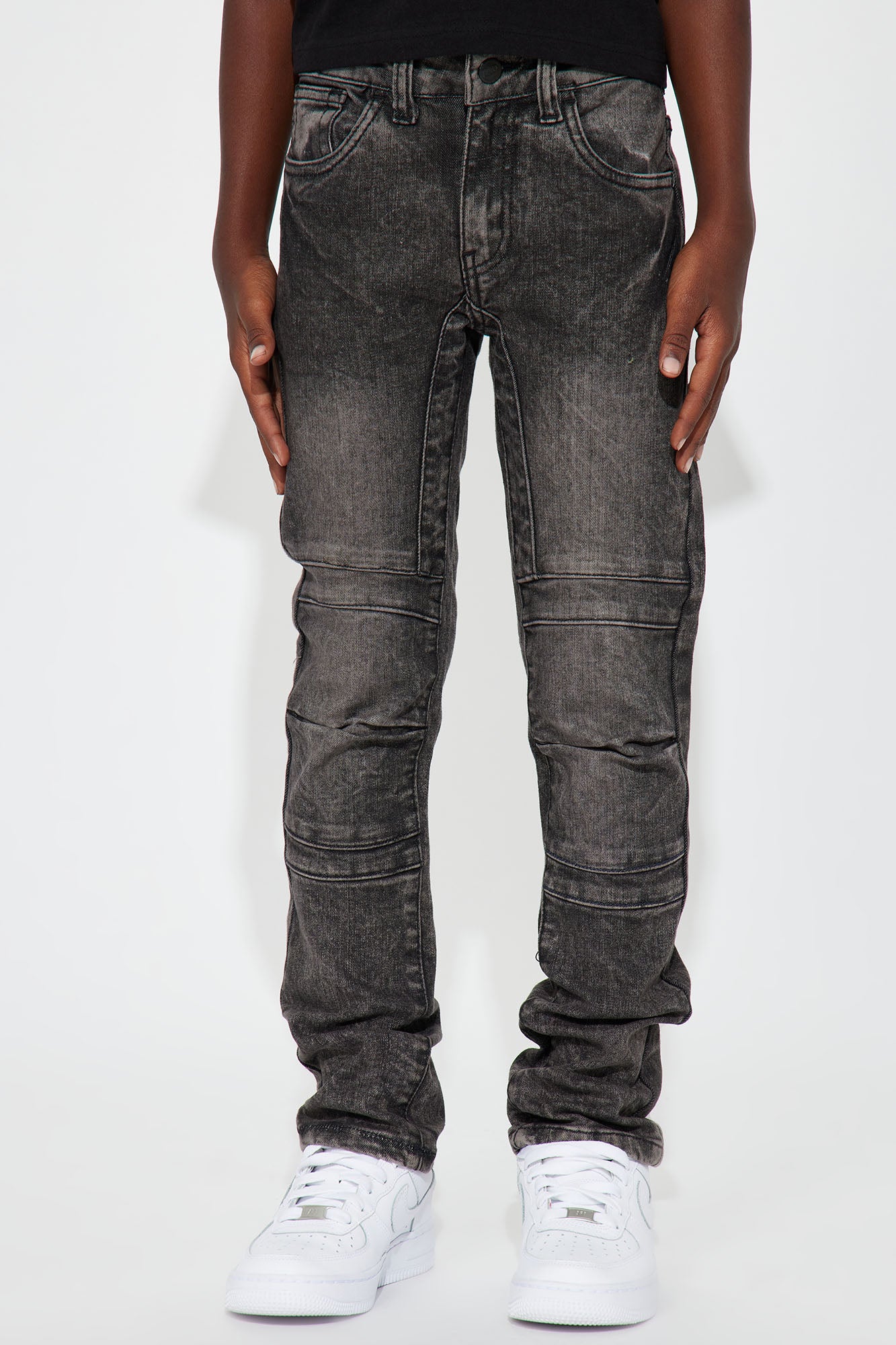 Mini Stretch Denim Ripped Knee Skinny Jeans - Charcoal