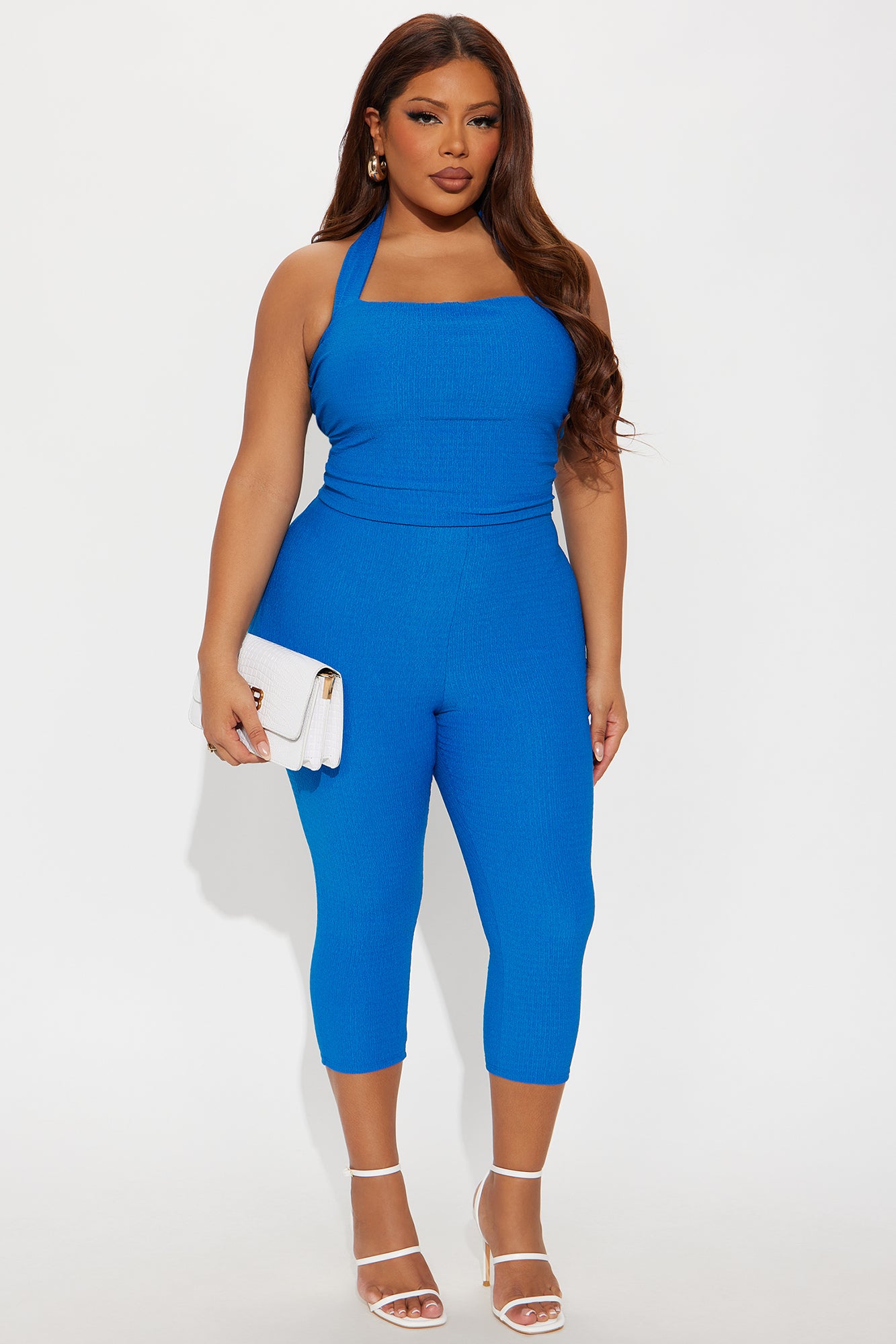 Delilah Textured Halter Capri Pant Set - Royal