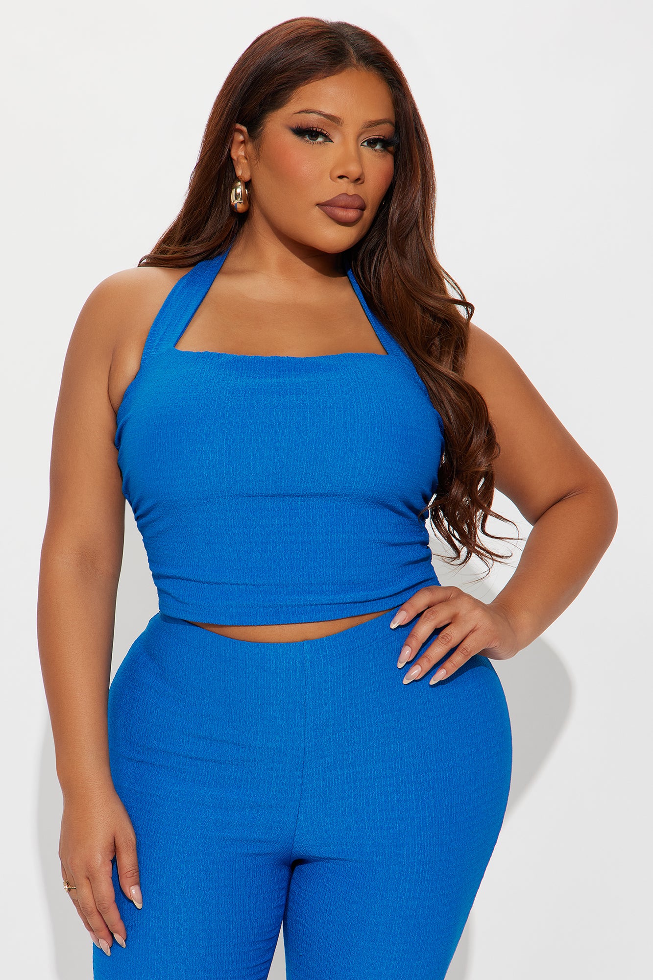 Delilah Textured Halter Capri Pant Set - Royal