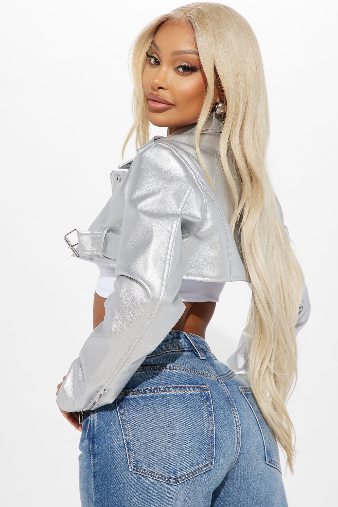 Pop It Crop It Faux Leather Jacket - Silver
