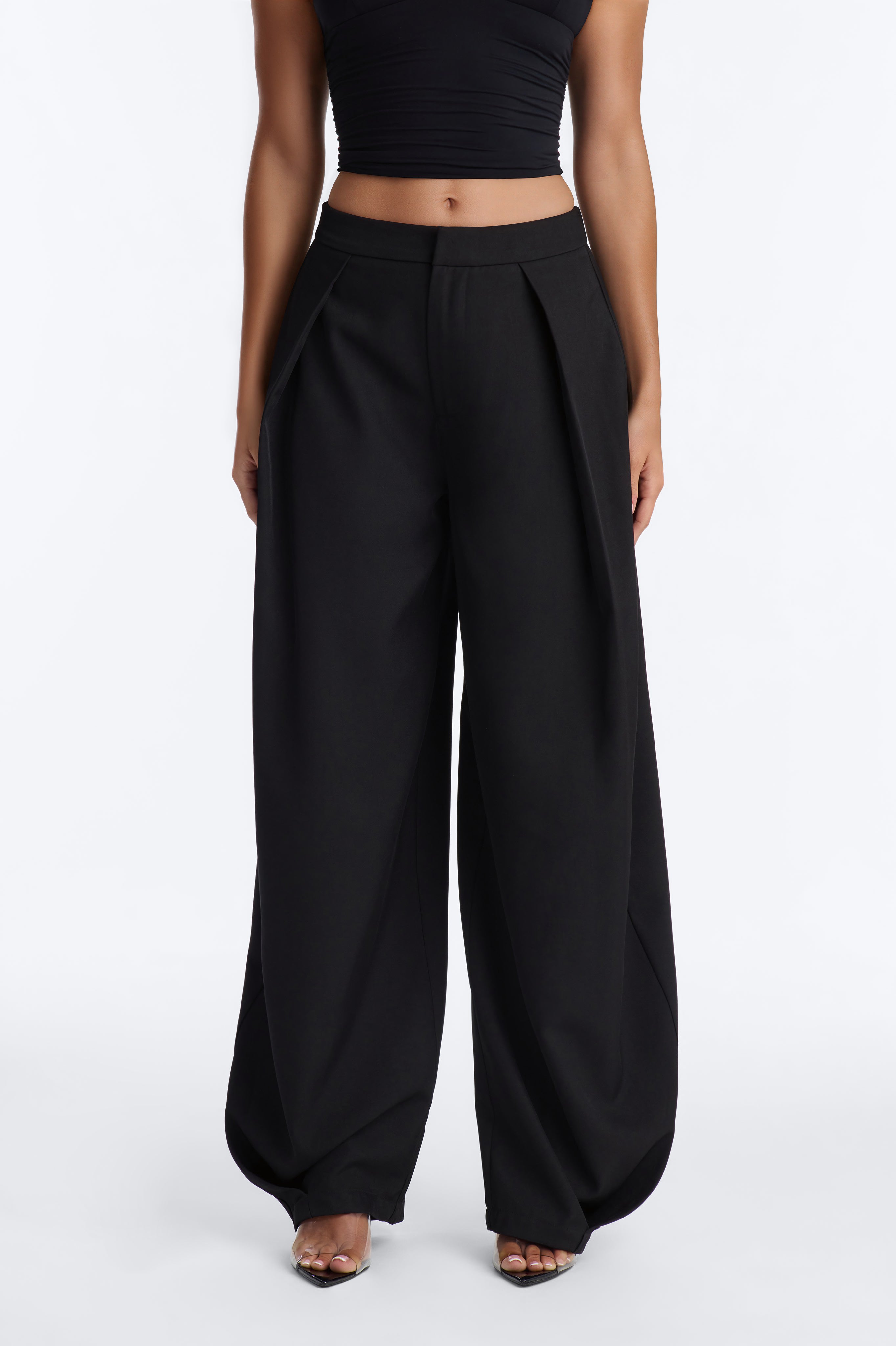 Josephine Barrel Leg Pleated Trouser - Black