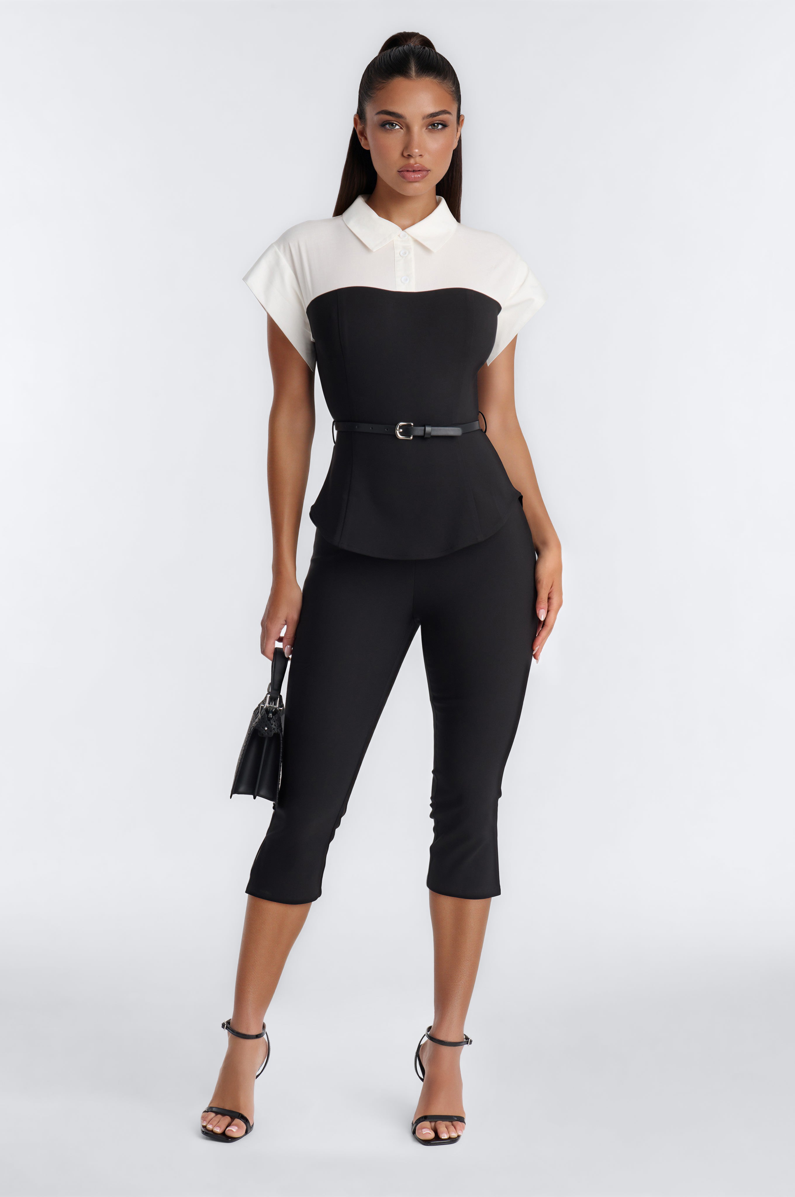 She Means Business Belted Capri Jumpsuit - Black