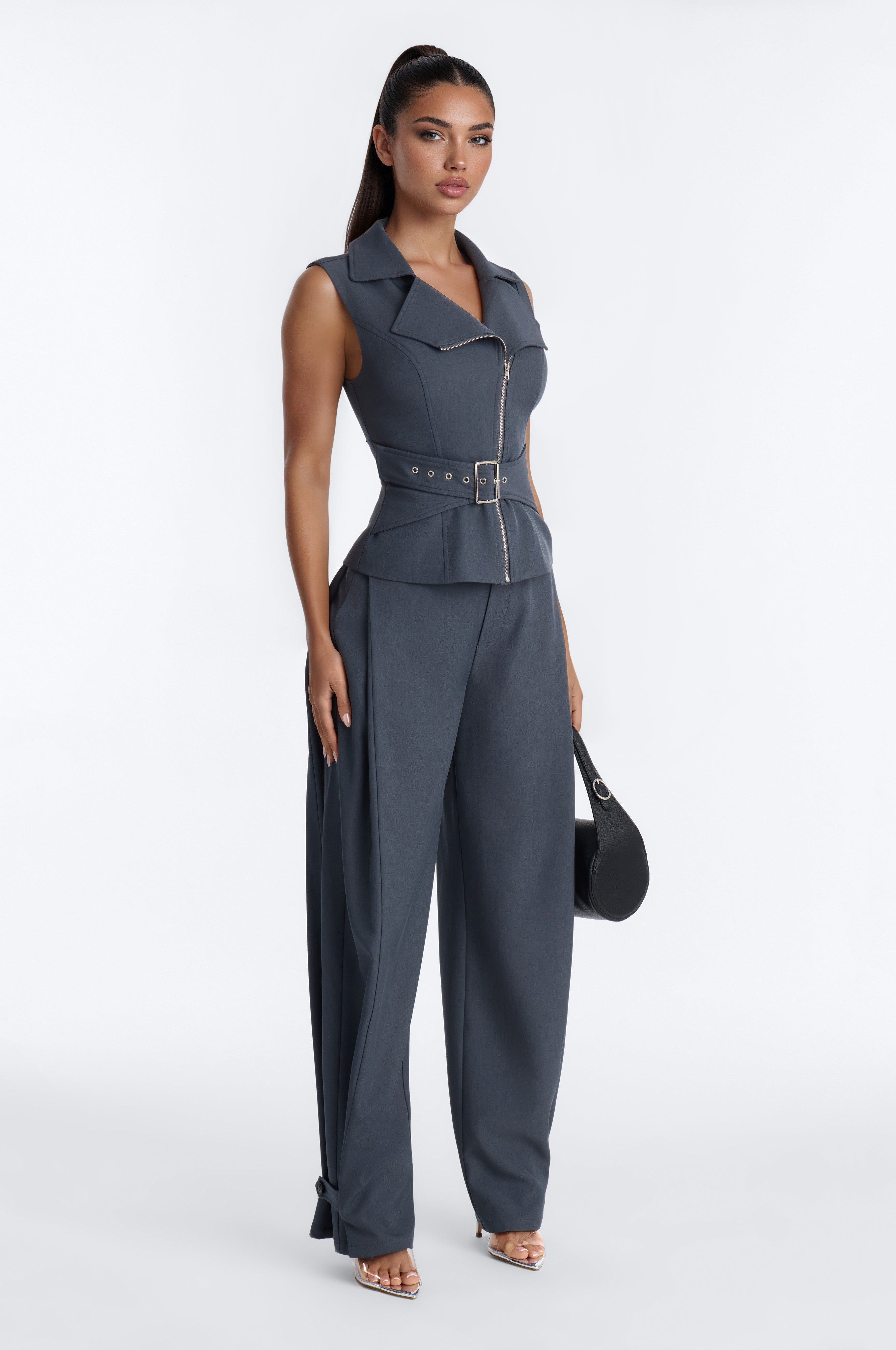 Hold It Down Balloon Pant Set - Charcoal
