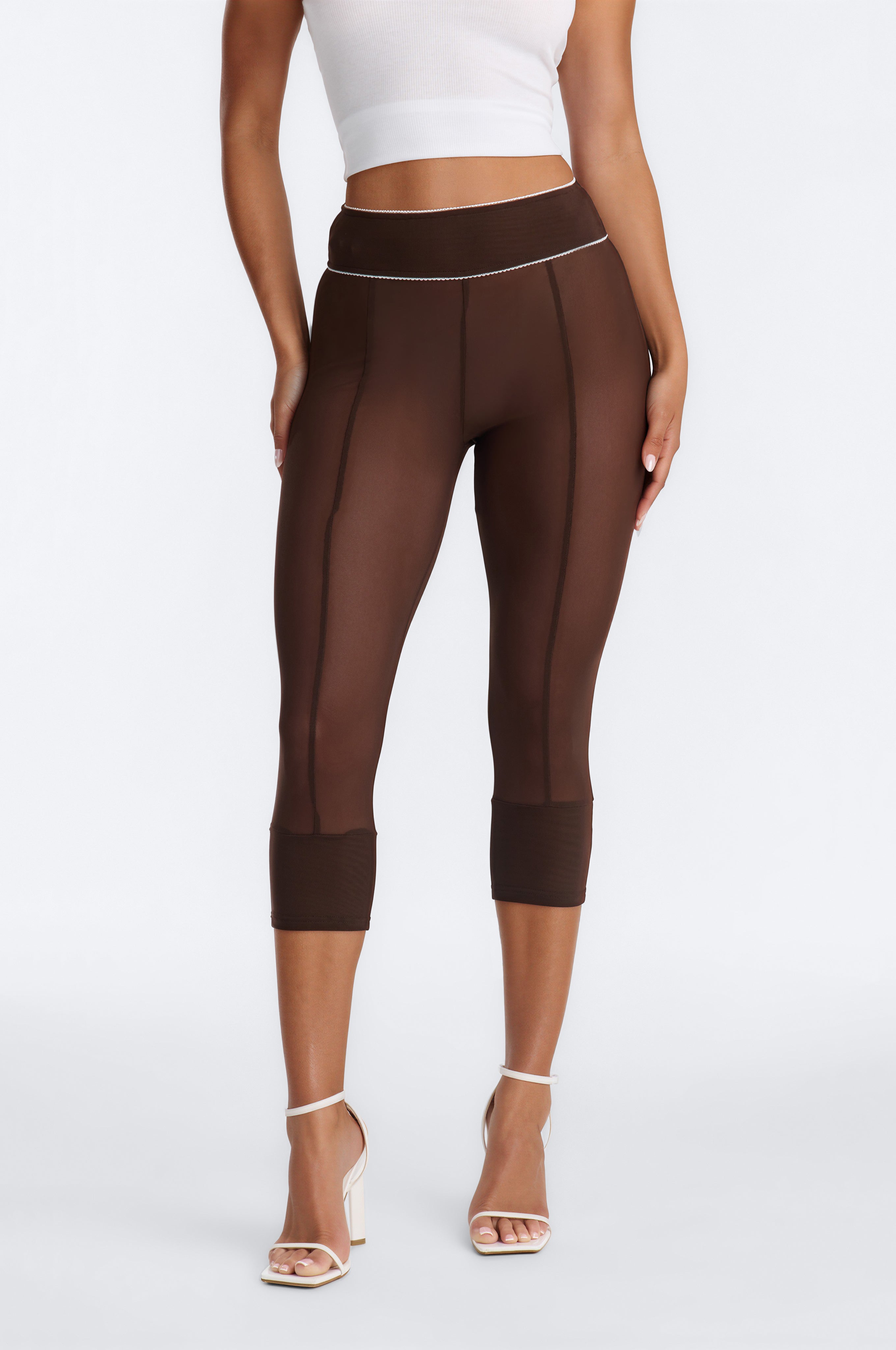 Frankie High Rise Mesh Capri Legging - Chocolate