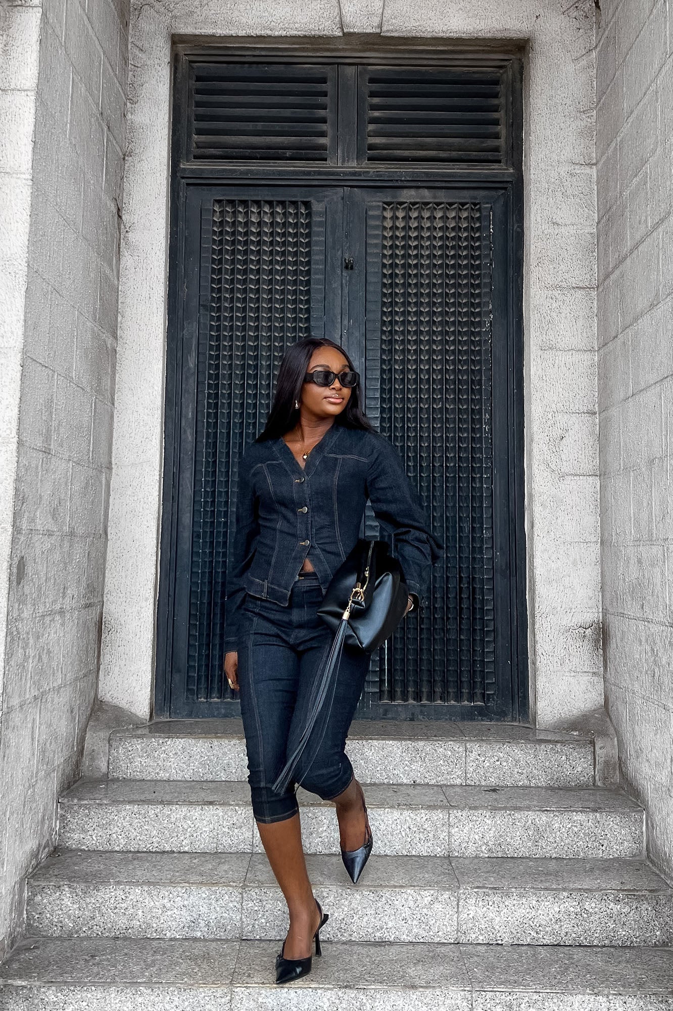 Evelyn Denim Capri Set - Dark Wash