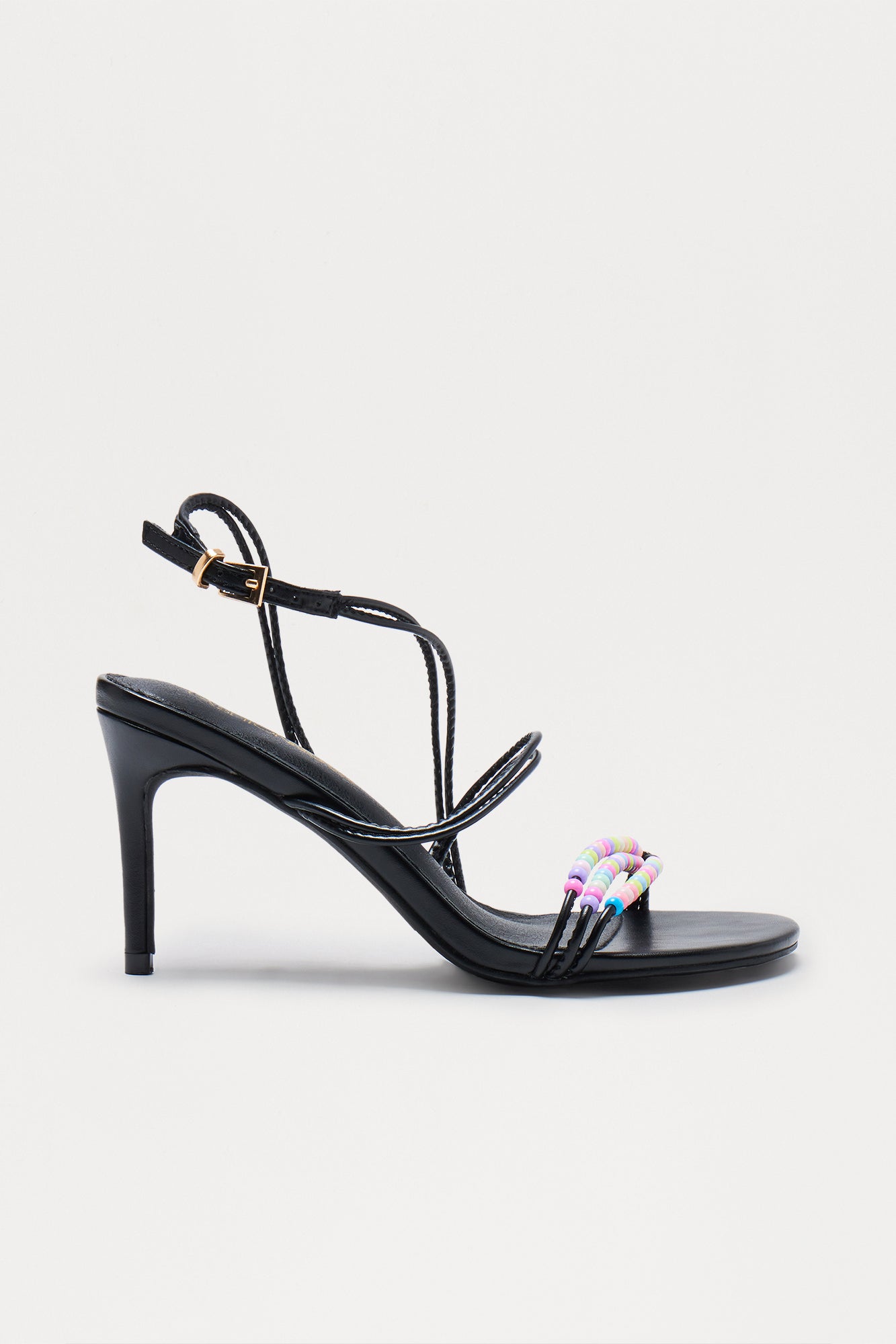 Makki Beaded Strap Heels - Black