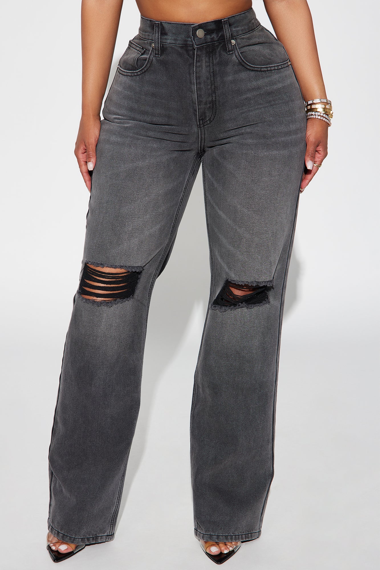 Close To You Ripped Straight Leg Jeans - Grey