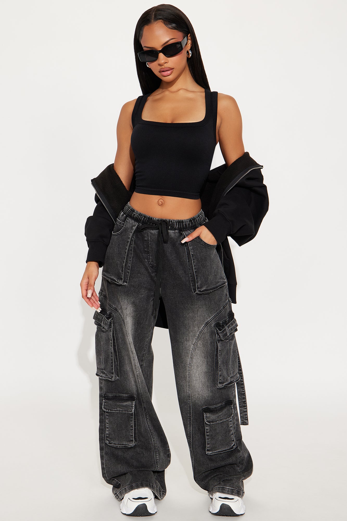 Met My Match Baggy Cargo Jeans - Black Wash