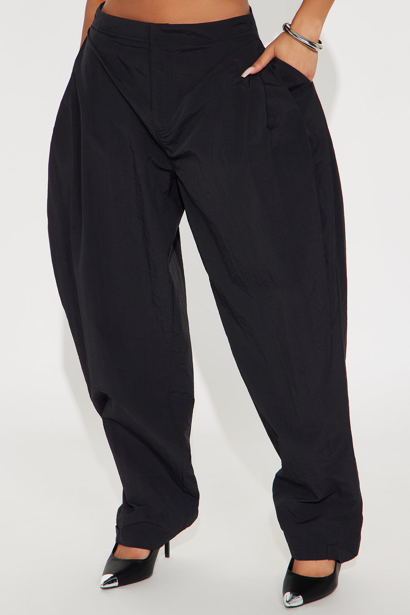 Nylon Windbreaker Pant - Black