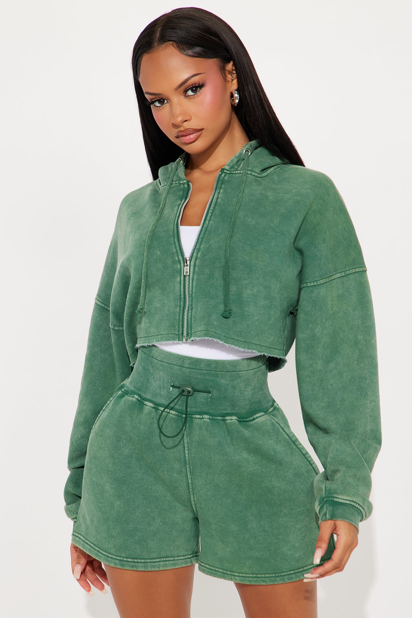 On The Go Fleece Short Set - Hunter Green