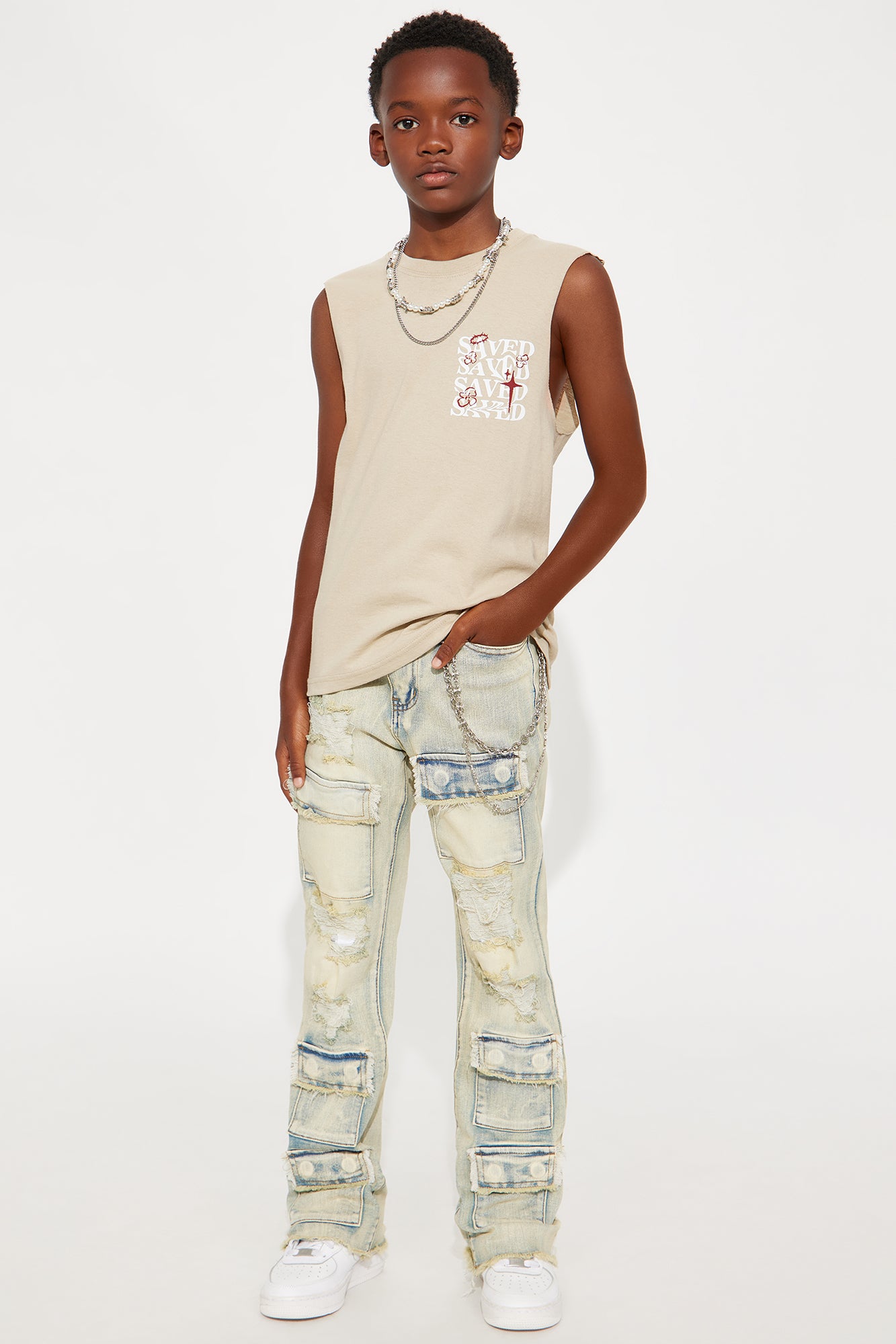 Mini Get Started Cargo Stacked Skinny Flare Jeans - Medium Wash
