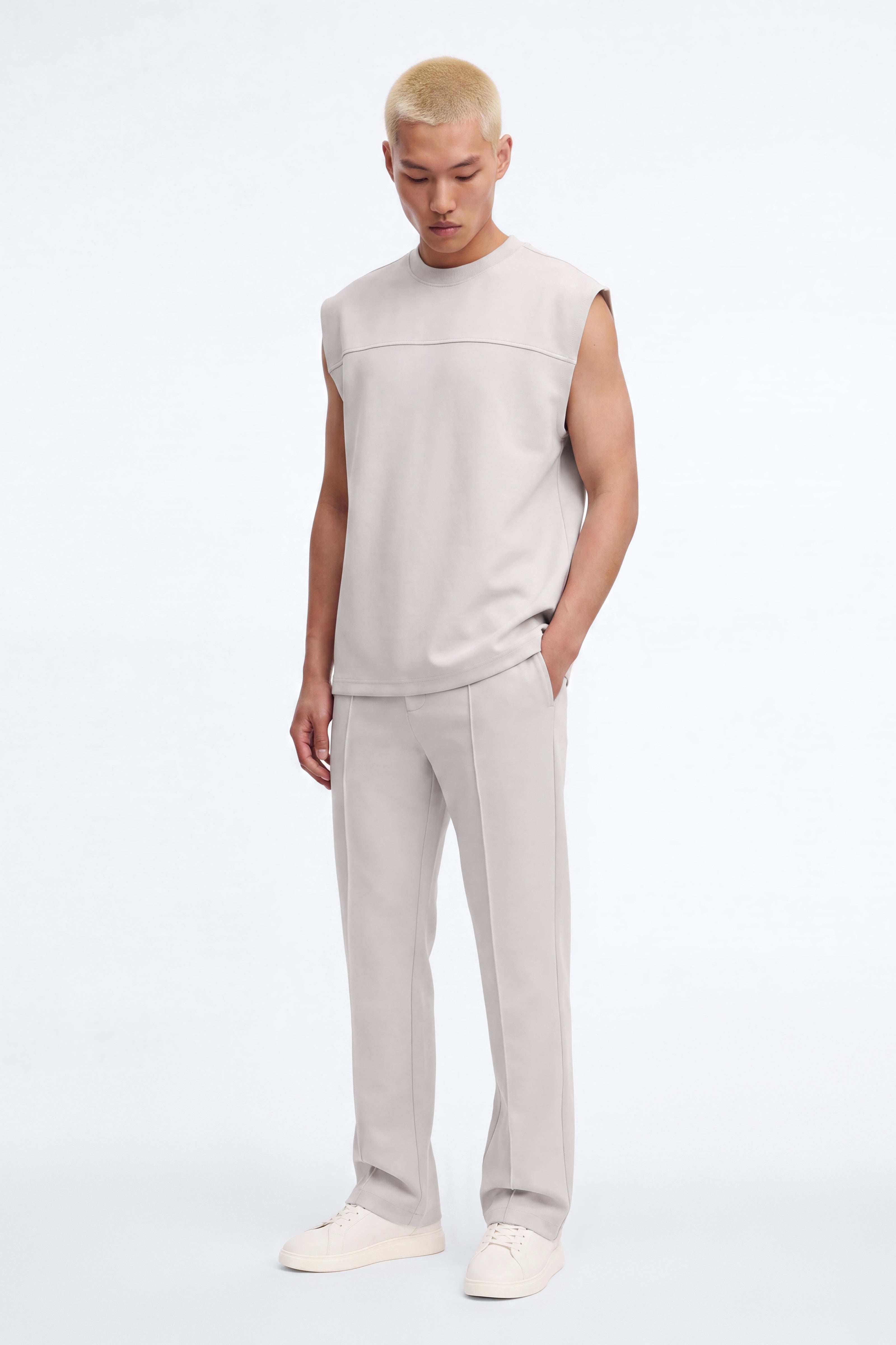 Structured Fleece Muscle Tee - Light Grey