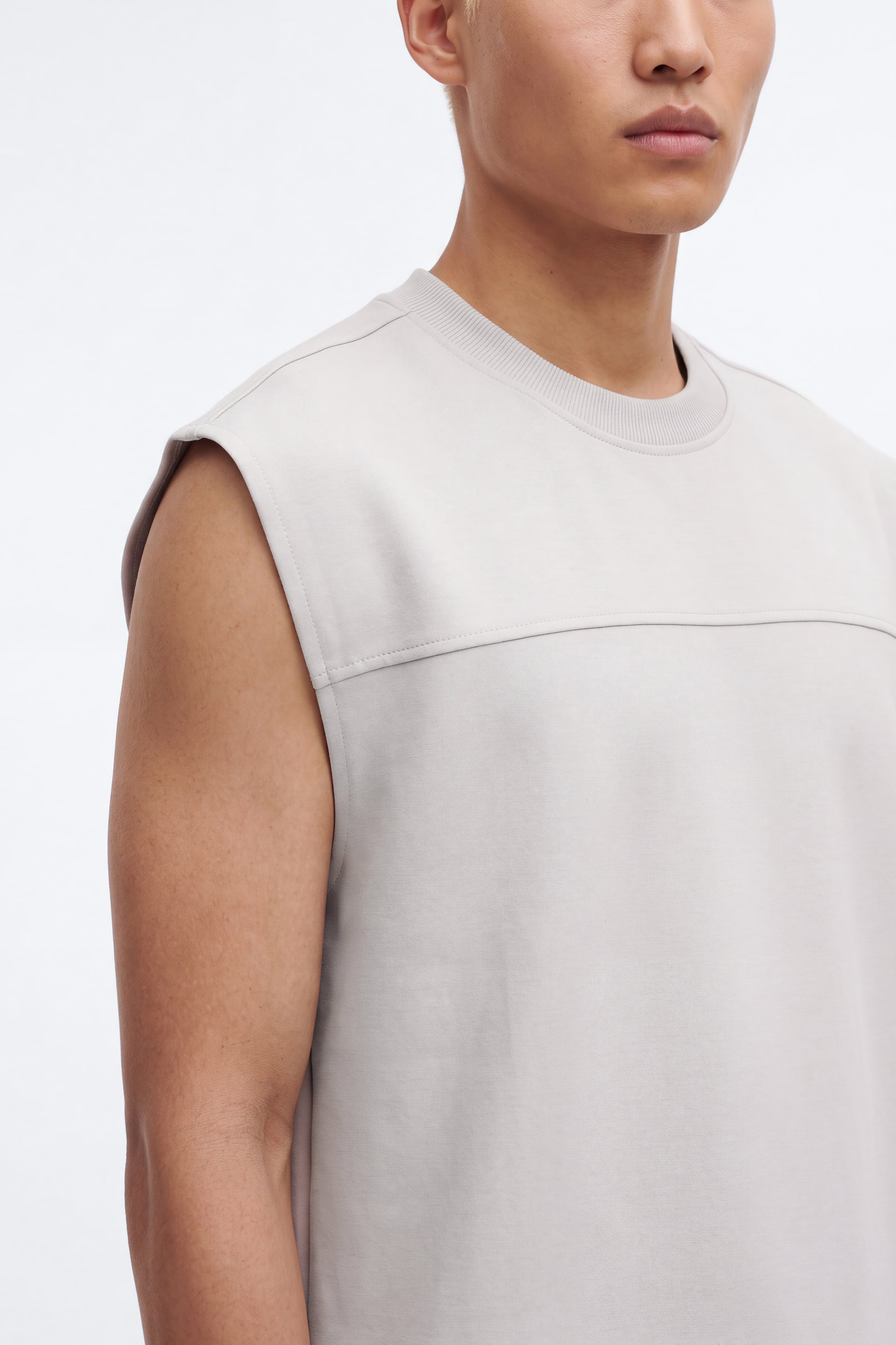 Structured Fleece Muscle Tee - Light Grey