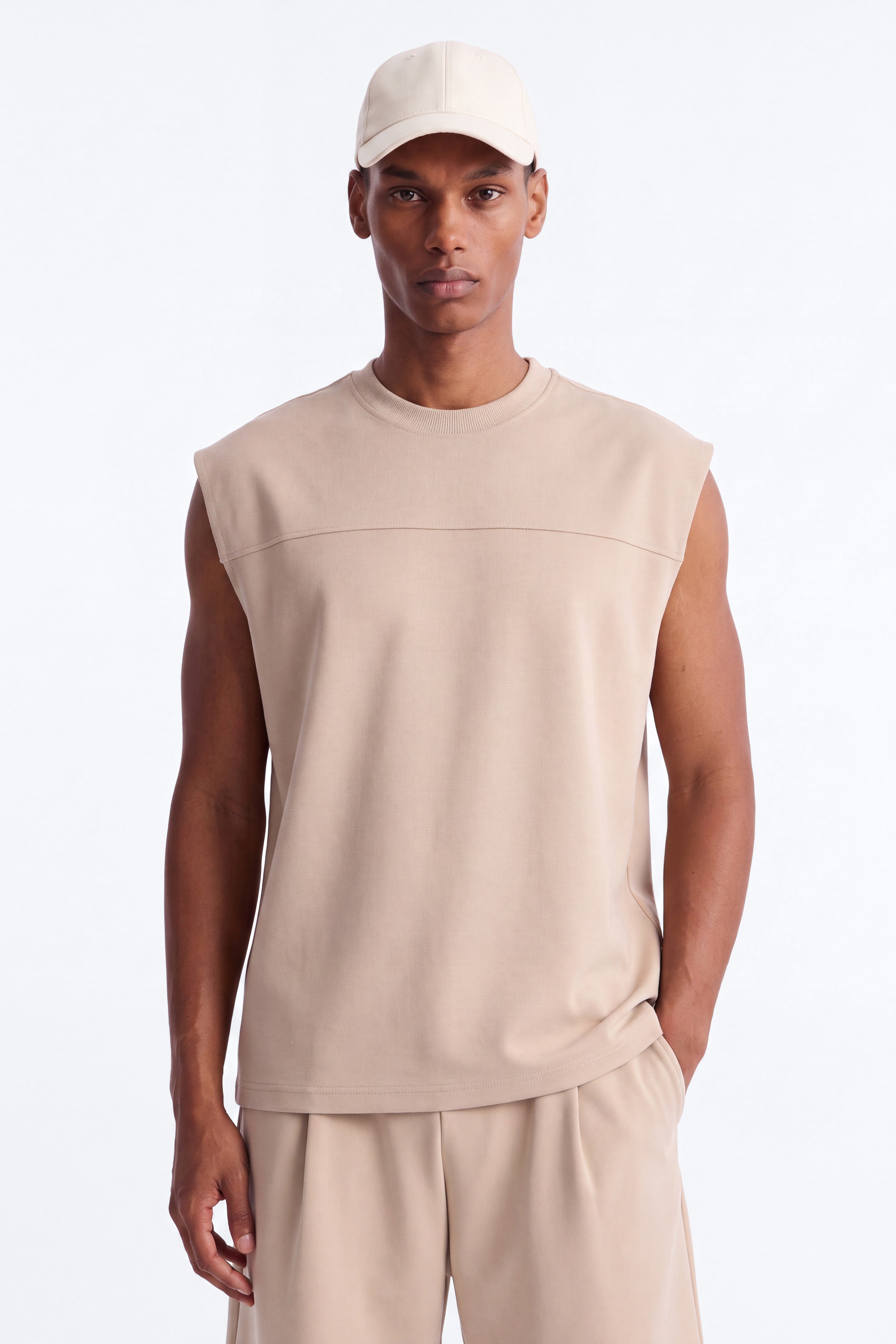 Structured Fleece Muscle Tee - Tan