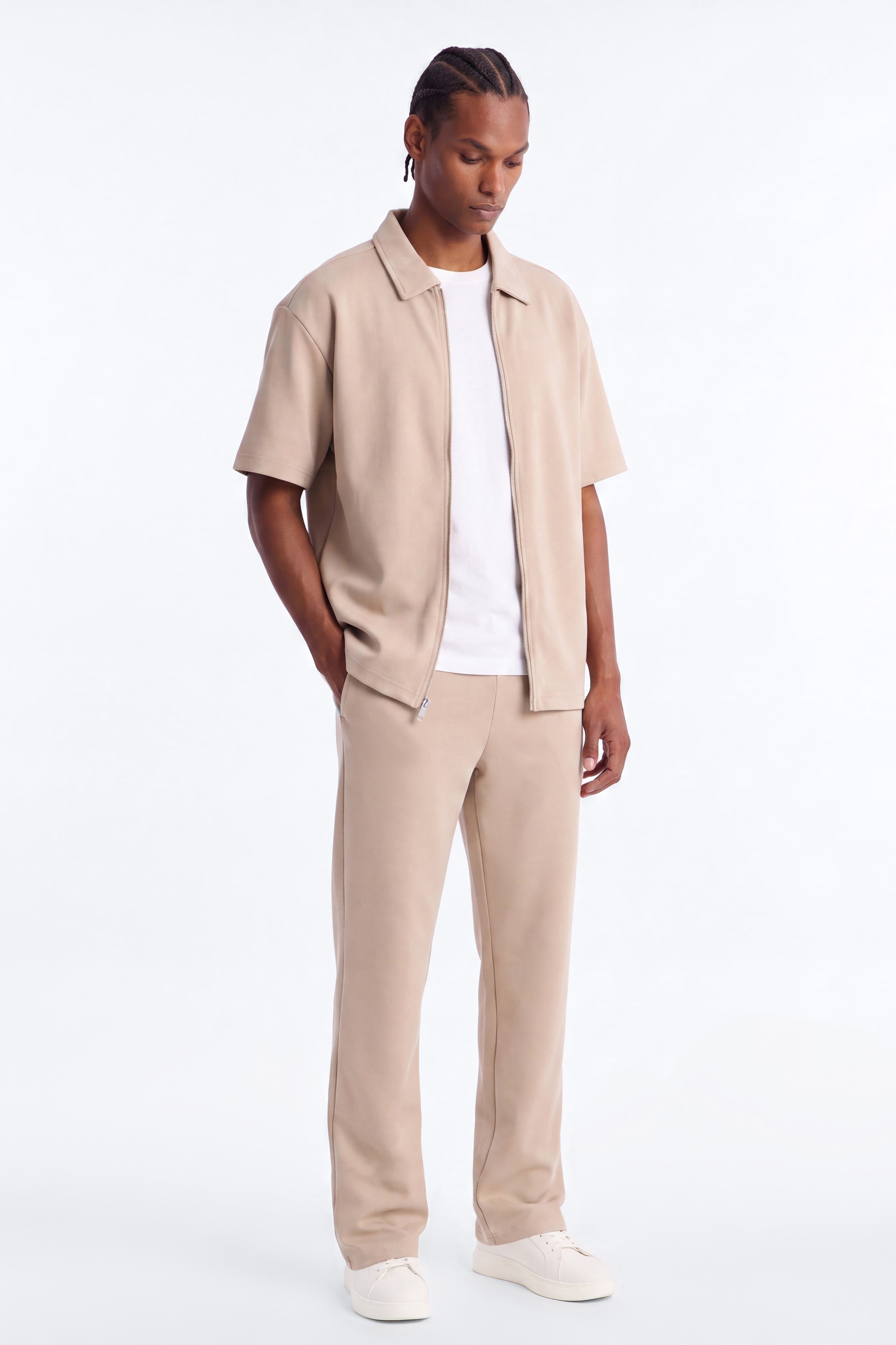 Structured Fleece Straight Sweatpant - Tan